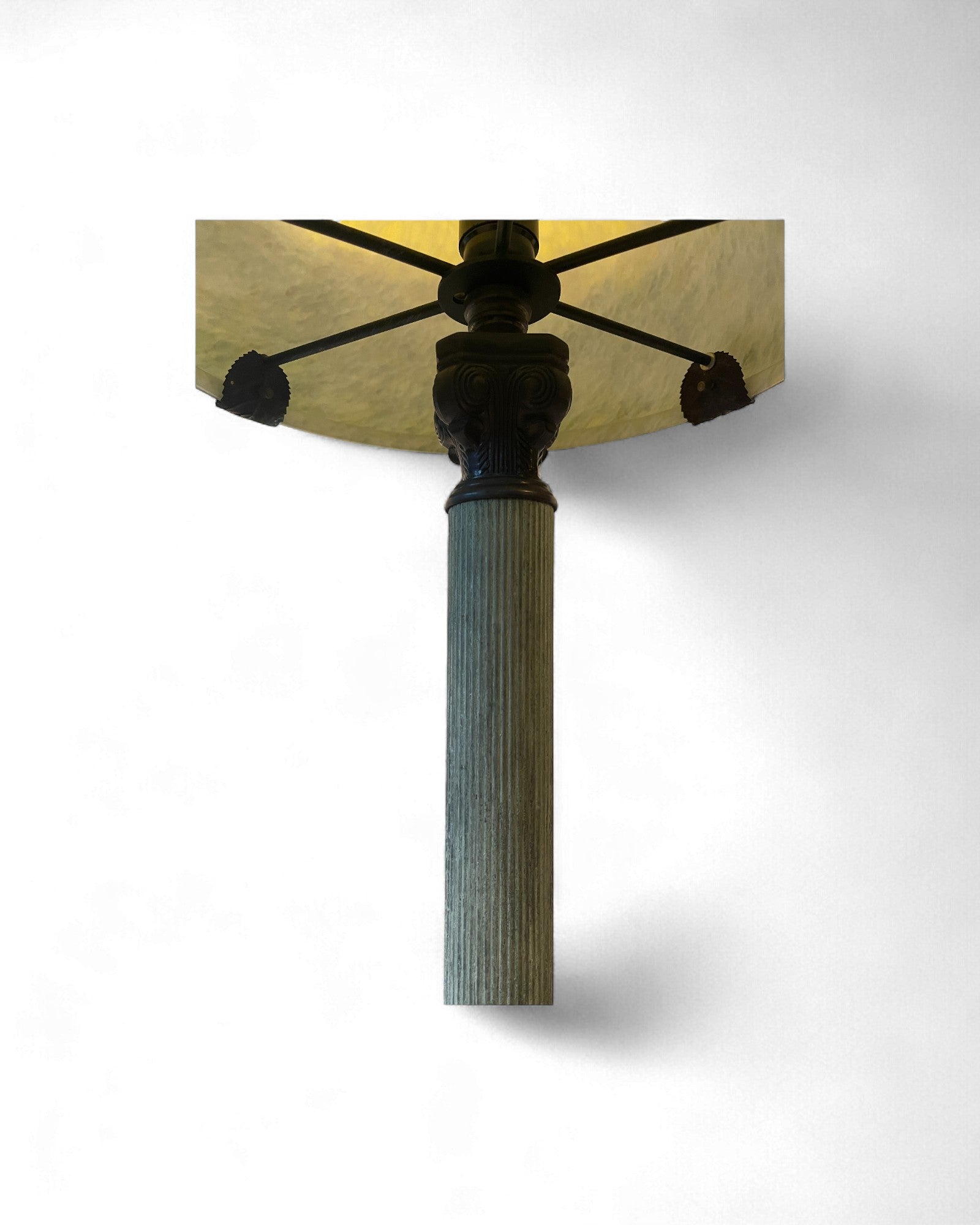 French Art Nouveau Brass Table Lamp with Iridescent Art Glass Shade