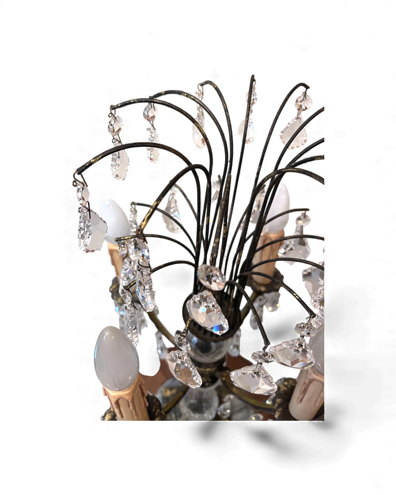 Mid-Century Hollywood Regency Brass & Cut Crystal Girandole Lamp - 4 Bulb