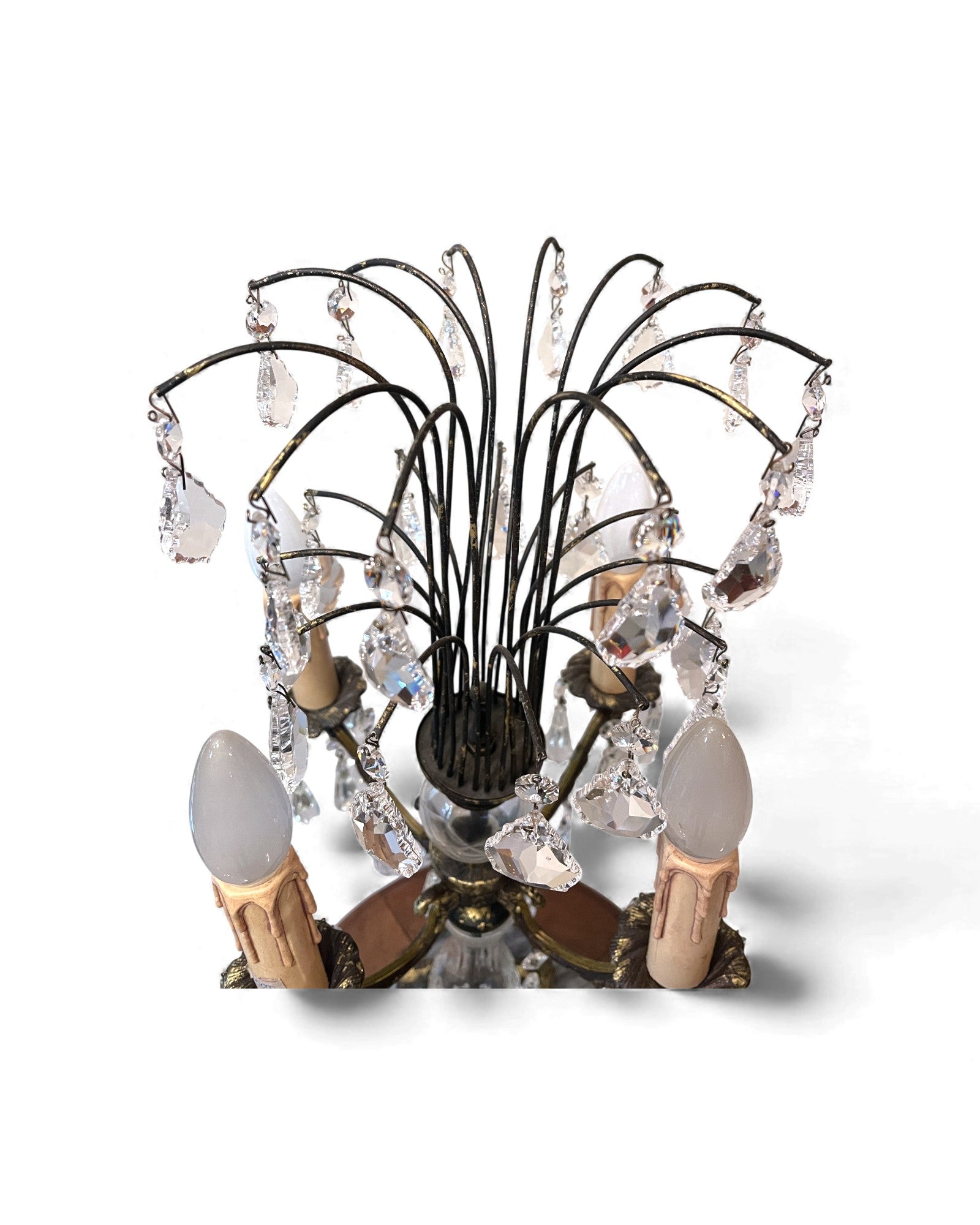 Mid-Century Hollywood Regency Brass & Cut Crystal Girandole Lamp - 4 Bulb