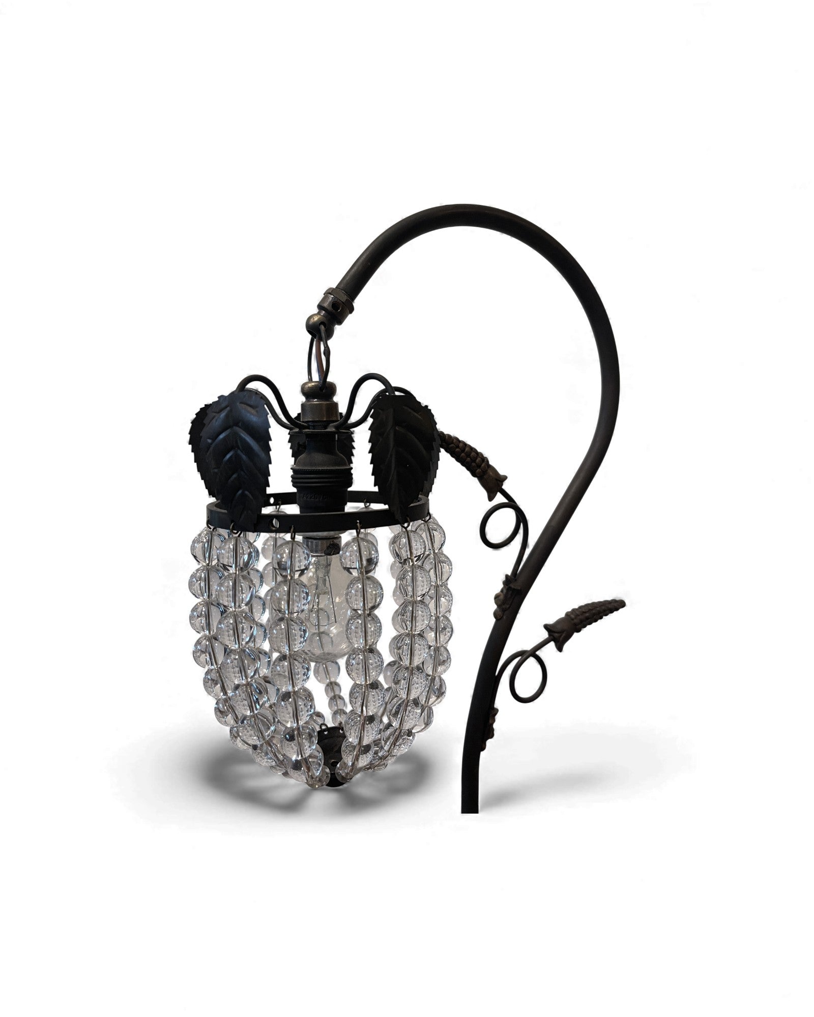 Art Deco Patinated Brass Table Lamp with Beaded Glass Shade