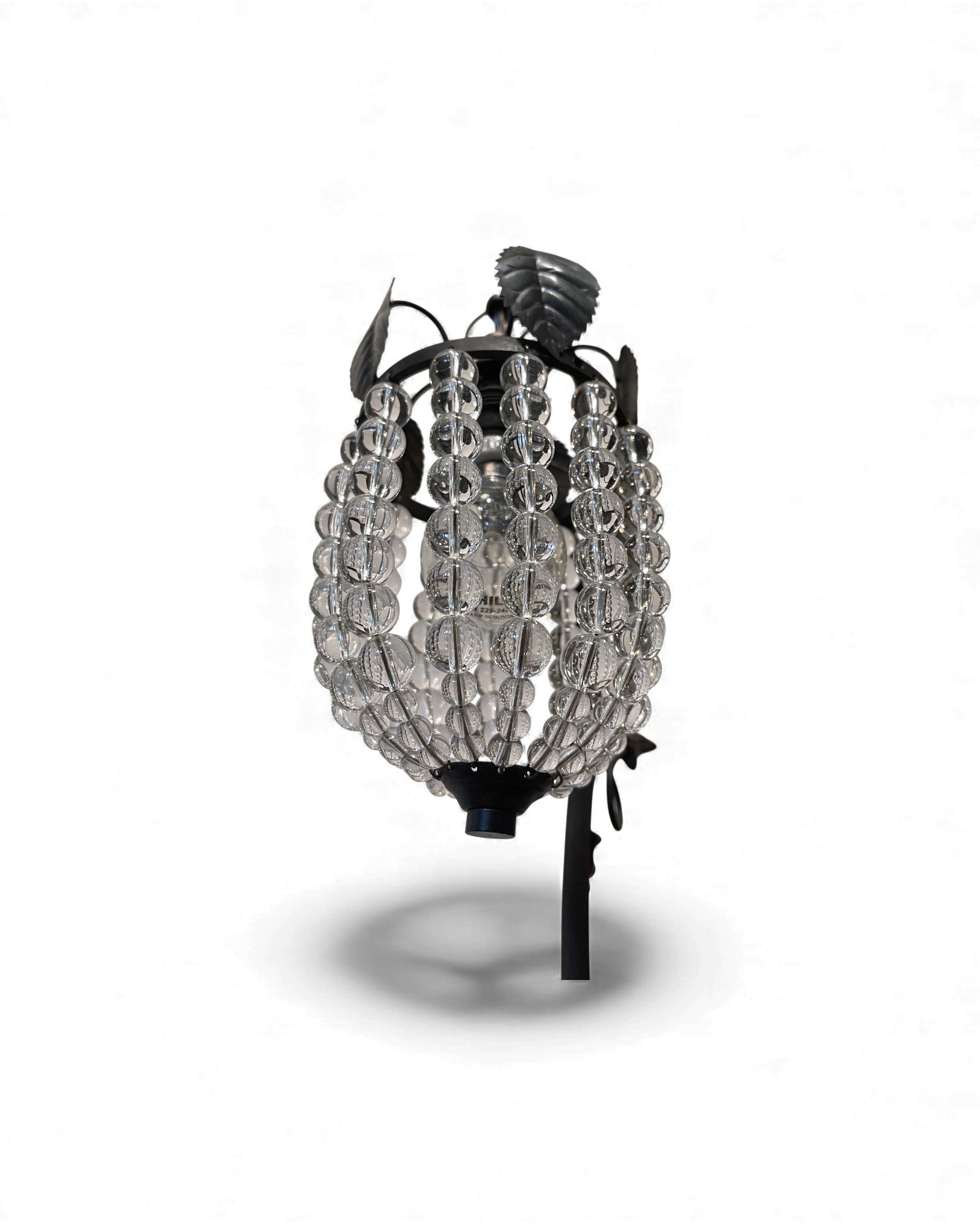 Art Deco Patinated Brass Table Lamp with Beaded Glass Shade