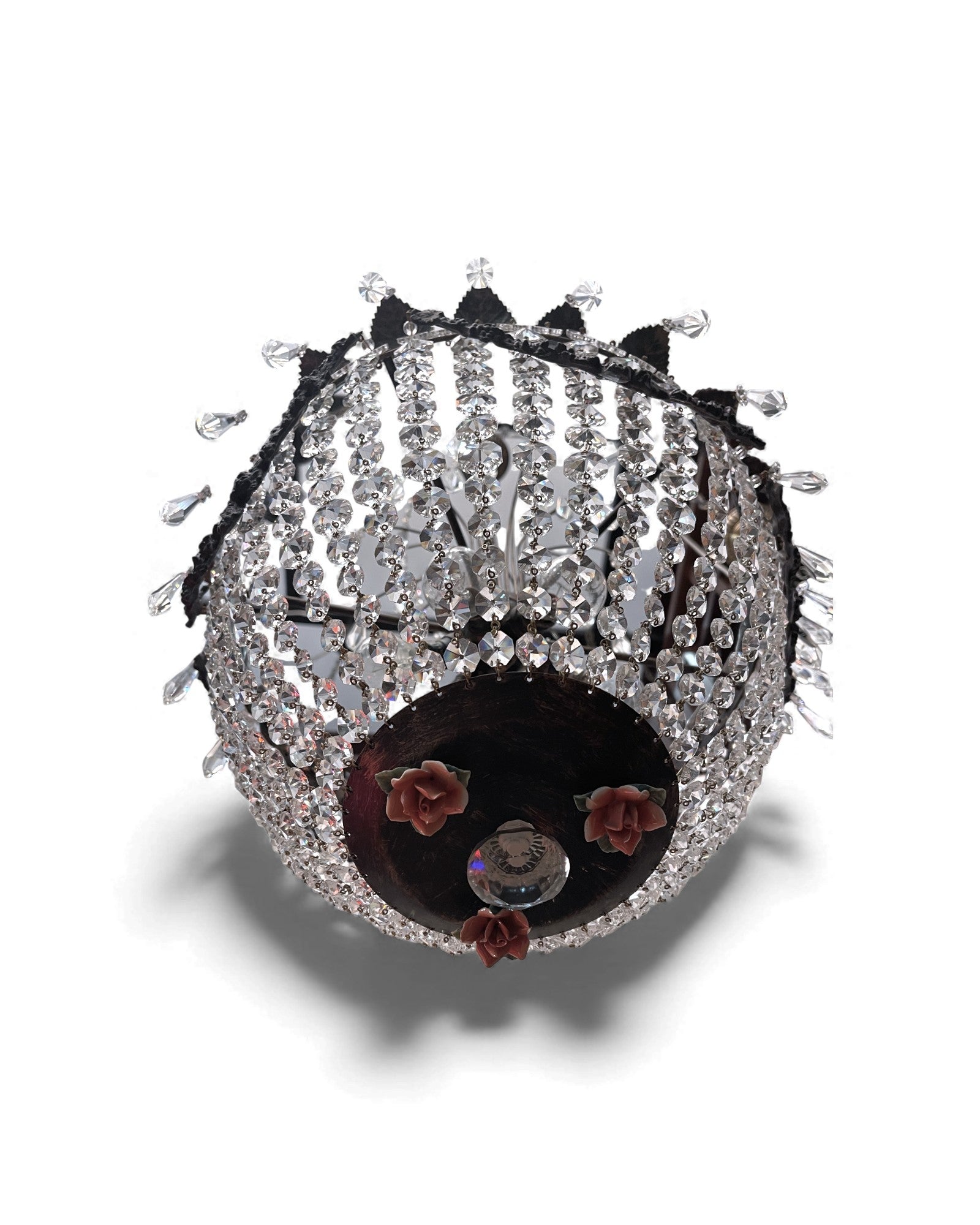 Basket-Shaped Bohemian Crystal Chandelier with Waterfall Top