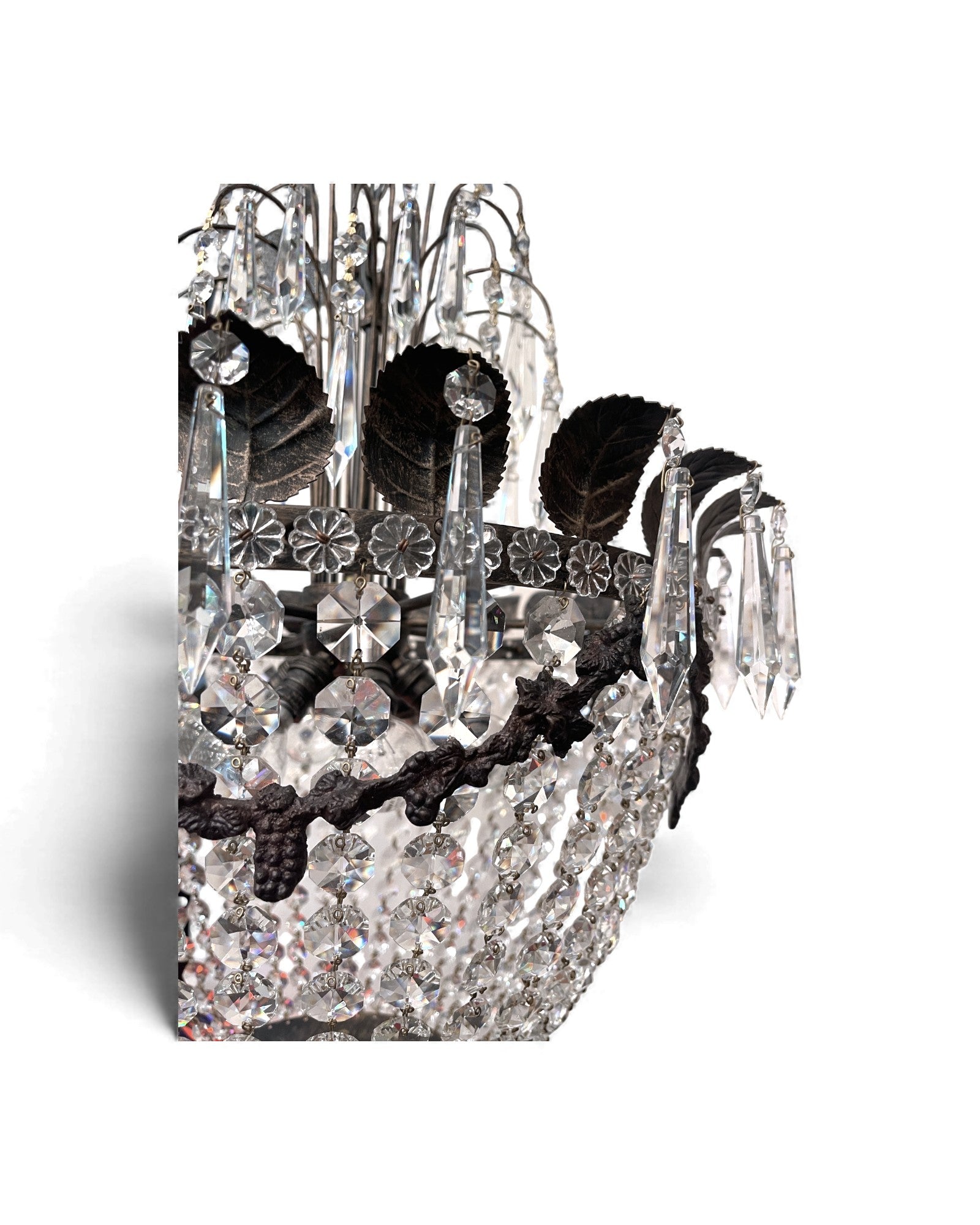 Basket-Shaped Bohemian Crystal Chandelier with Waterfall Top