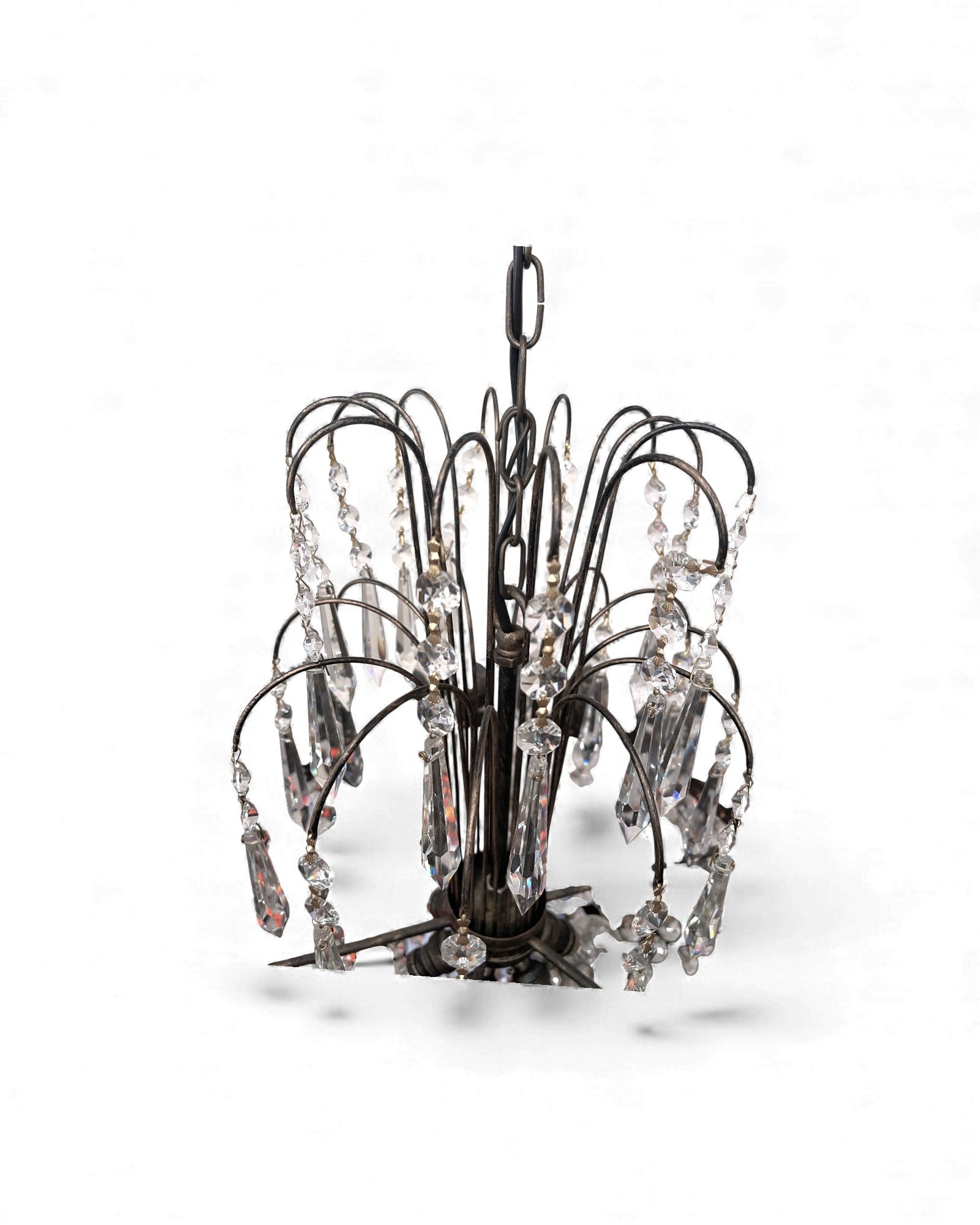 Basket-Shaped Bohemian Crystal Chandelier with Waterfall Top