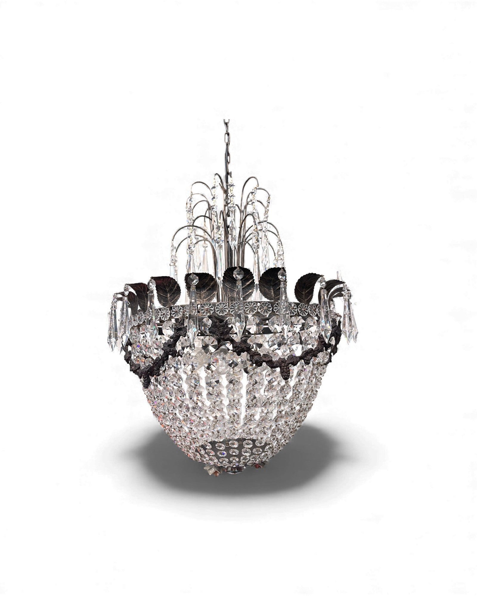 Basket-Shaped Bohemian Crystal Chandelier with Waterfall Top