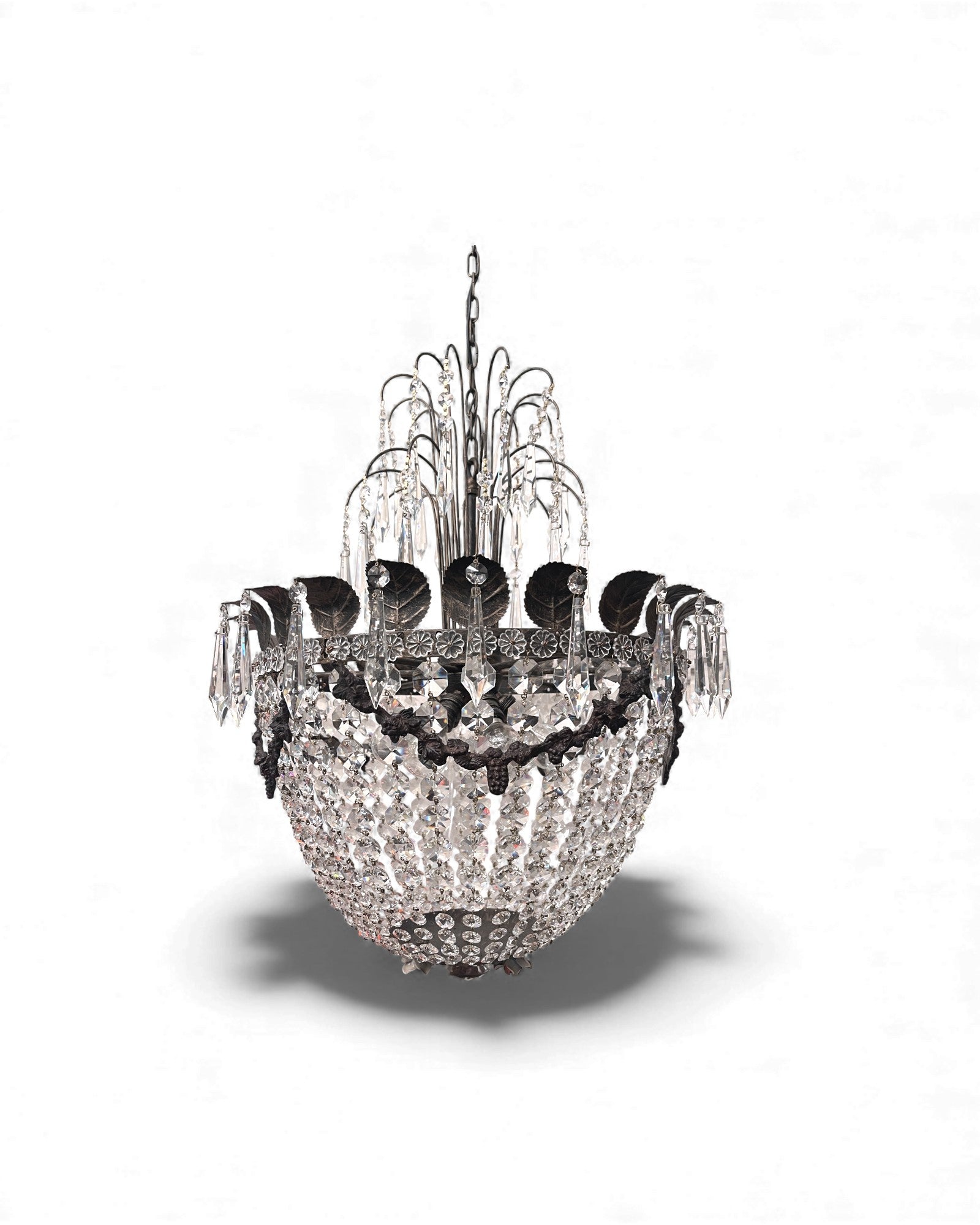 Basket-Shaped Bohemian Crystal Chandelier with Waterfall Top