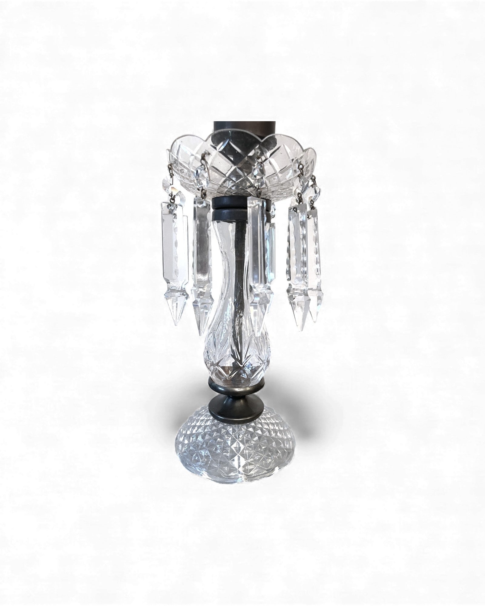 Vintage Crystal Lustre Hurricane Lamp