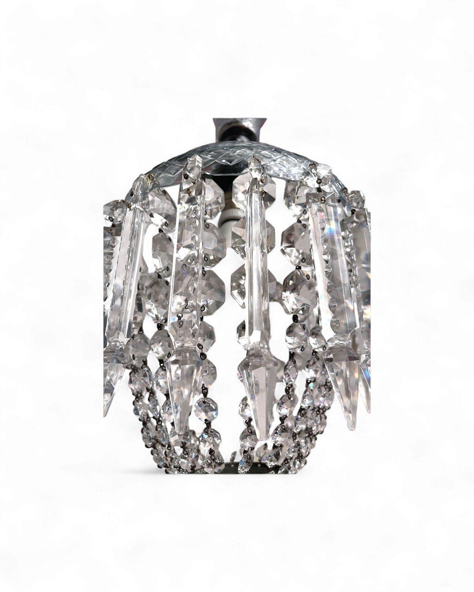 1960s Vintage Crystal Basket Chandelier