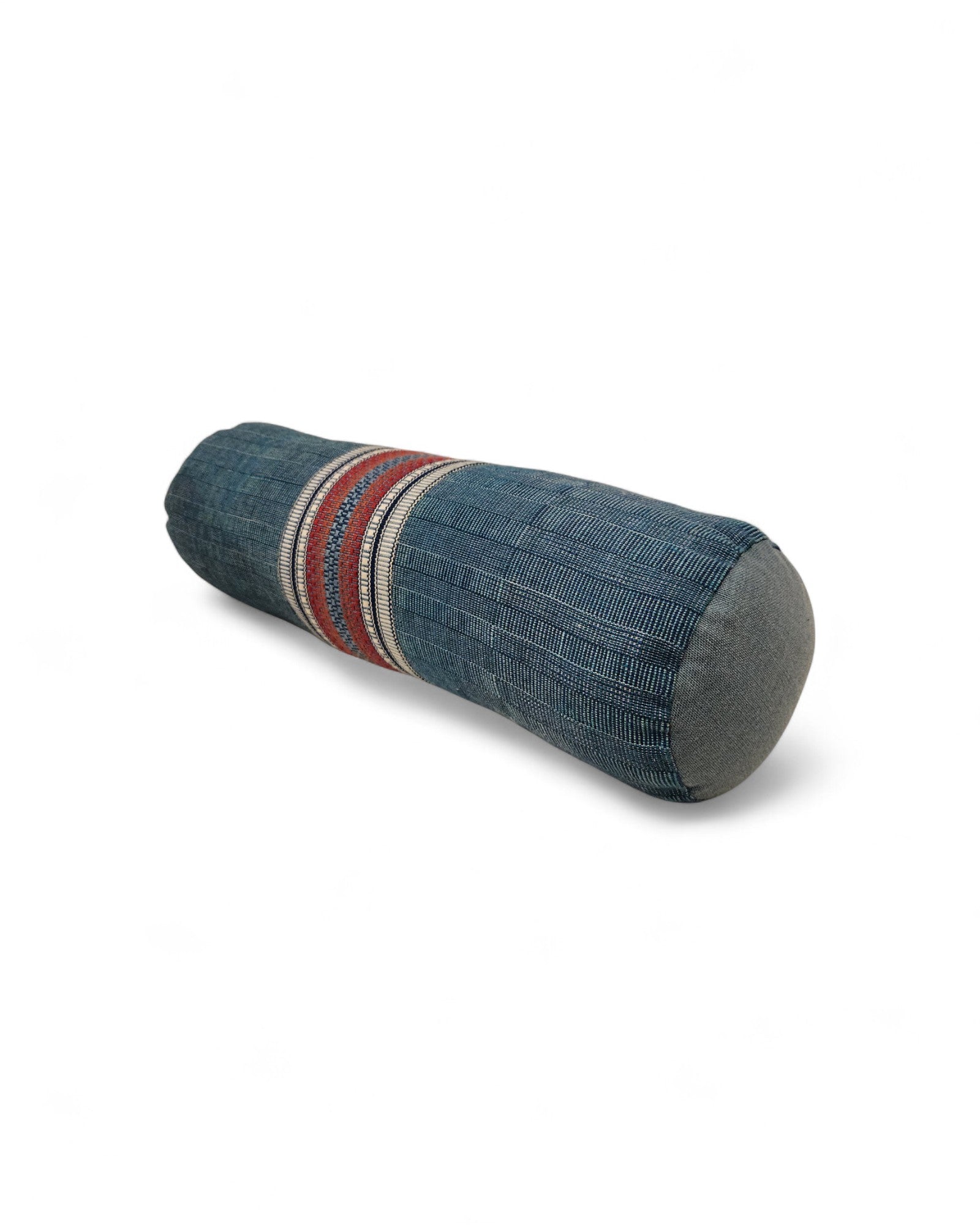 Brocade Centre Bolster in Indigo Tortoiseshell Weave - Red, Ivory, Indigo