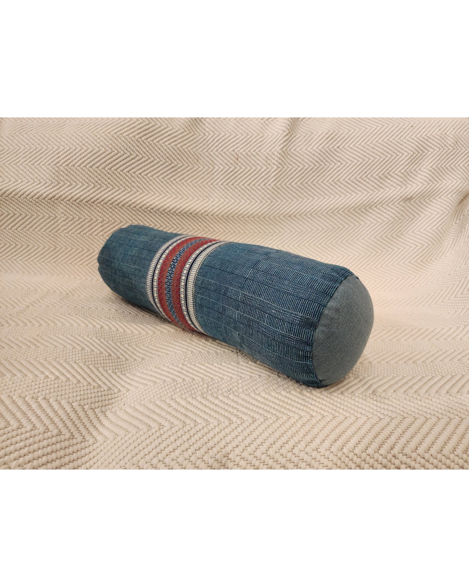 Brocade Centre Bolster in Indigo Tortoiseshell Weave - Red, Ivory, Indigo