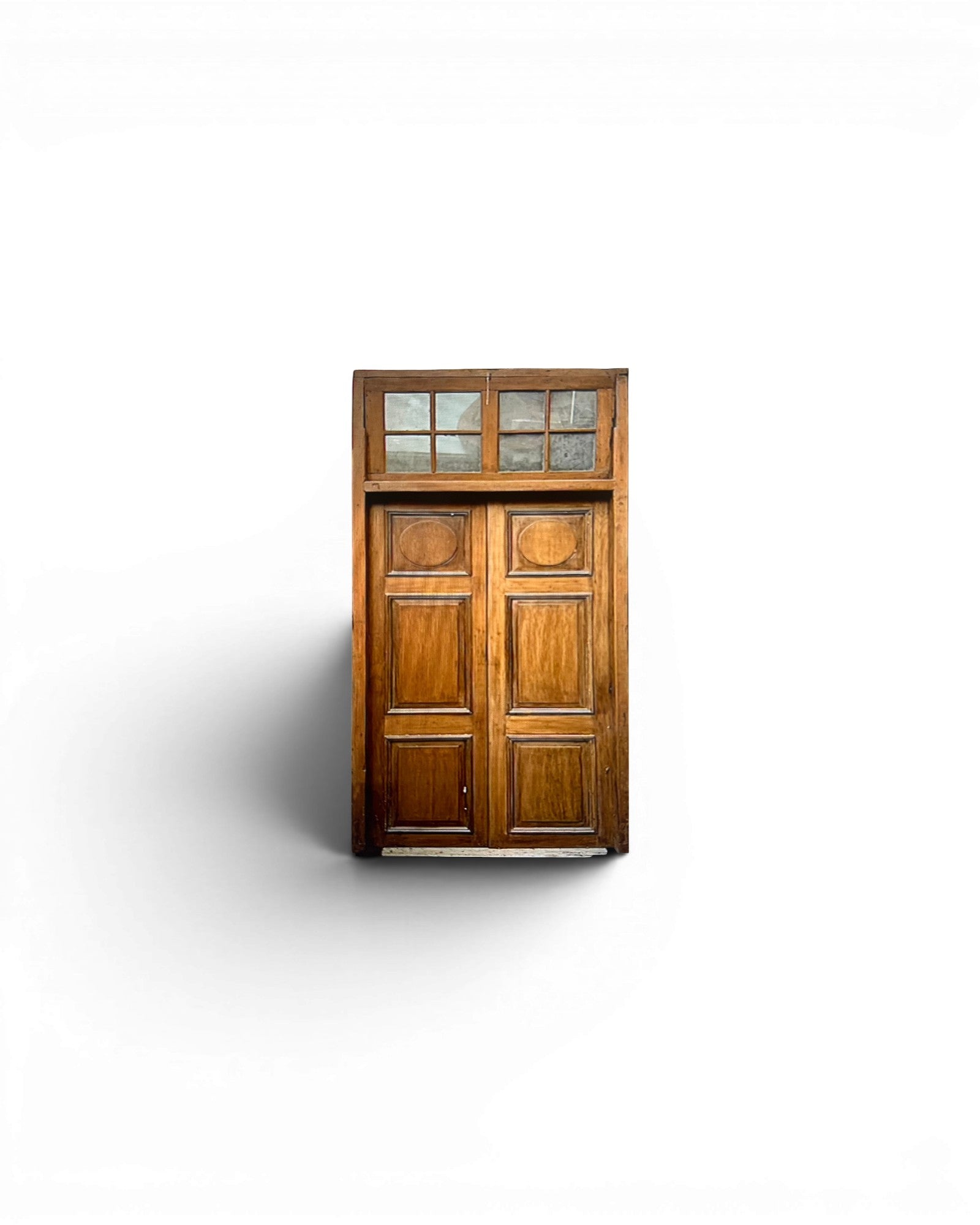Solid Teak Wood Door with a Double Transom Window 1920s (B)