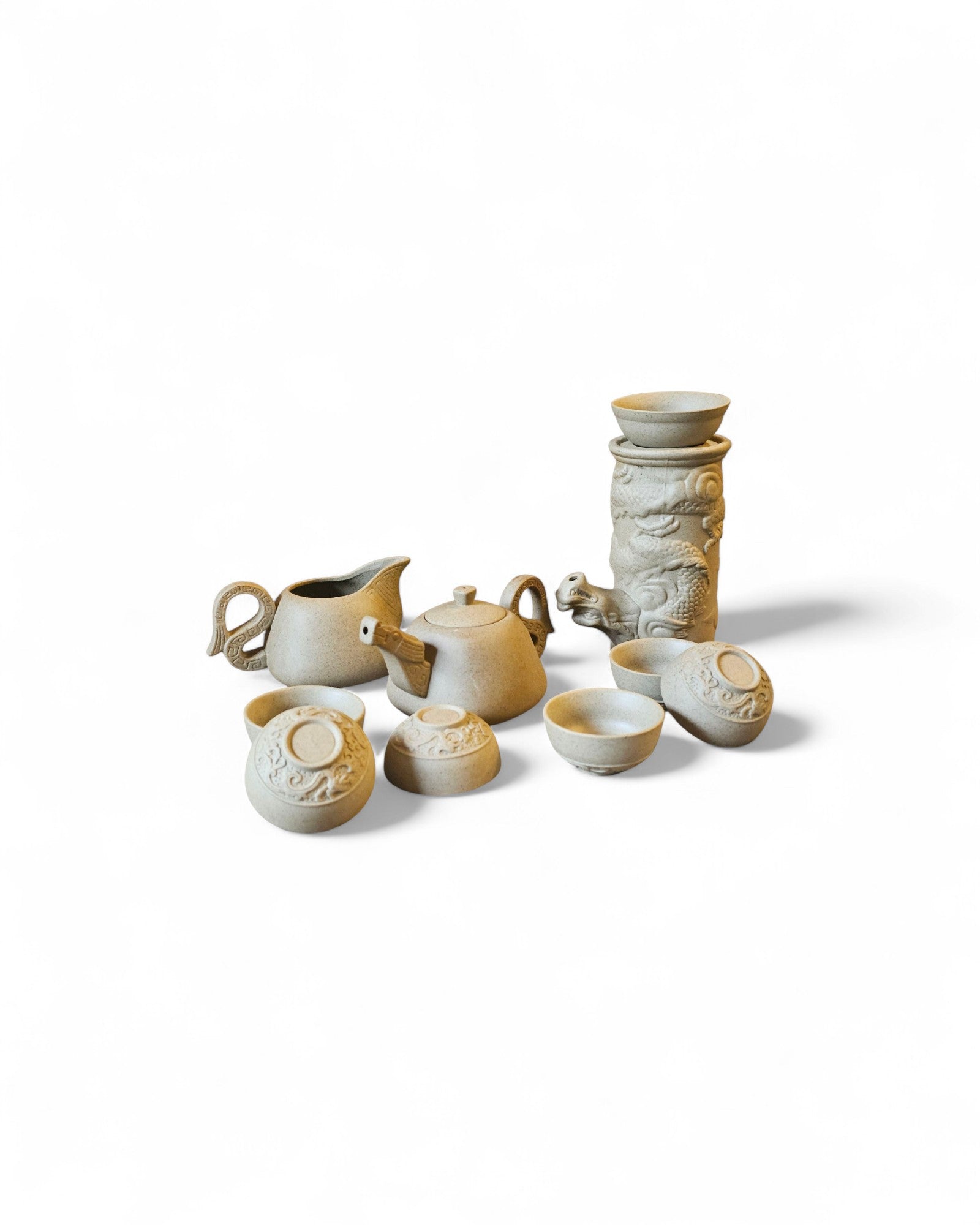 Chinese Stoneware Tea Set with Dragon Vessel