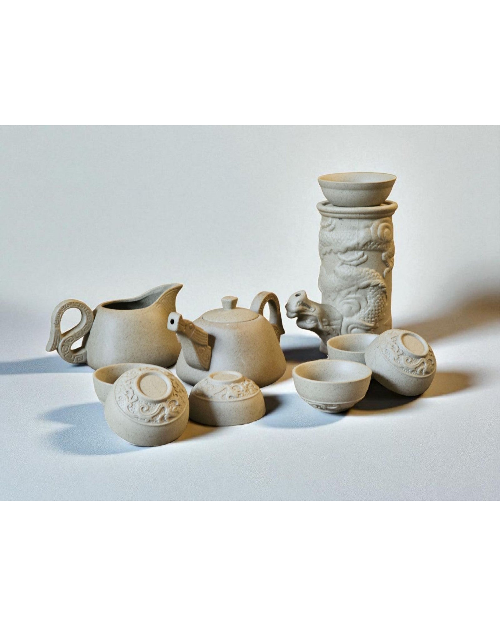Chinese Stoneware Tea Set with Dragon Vessel