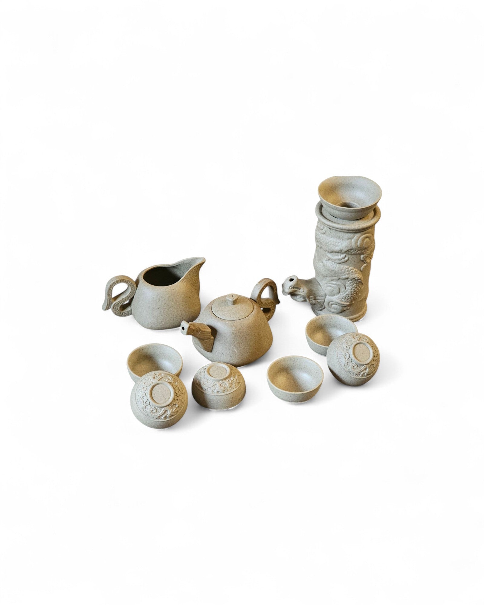 Chinese Stoneware Tea Set with Dragon Vessel
