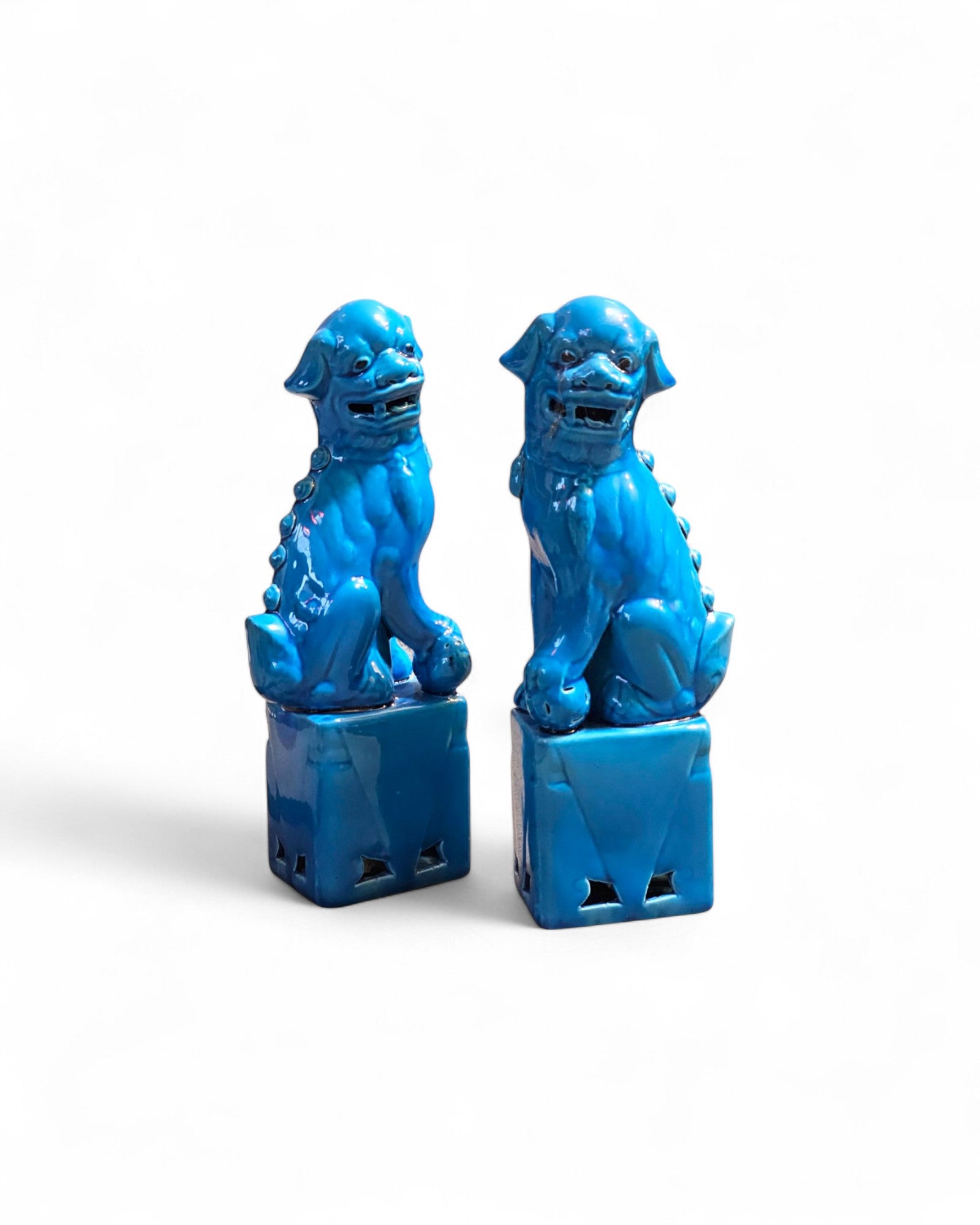 Bright Turquoise Glaze Chinese Foo Dogs (Guardian Lions) - Set of 2