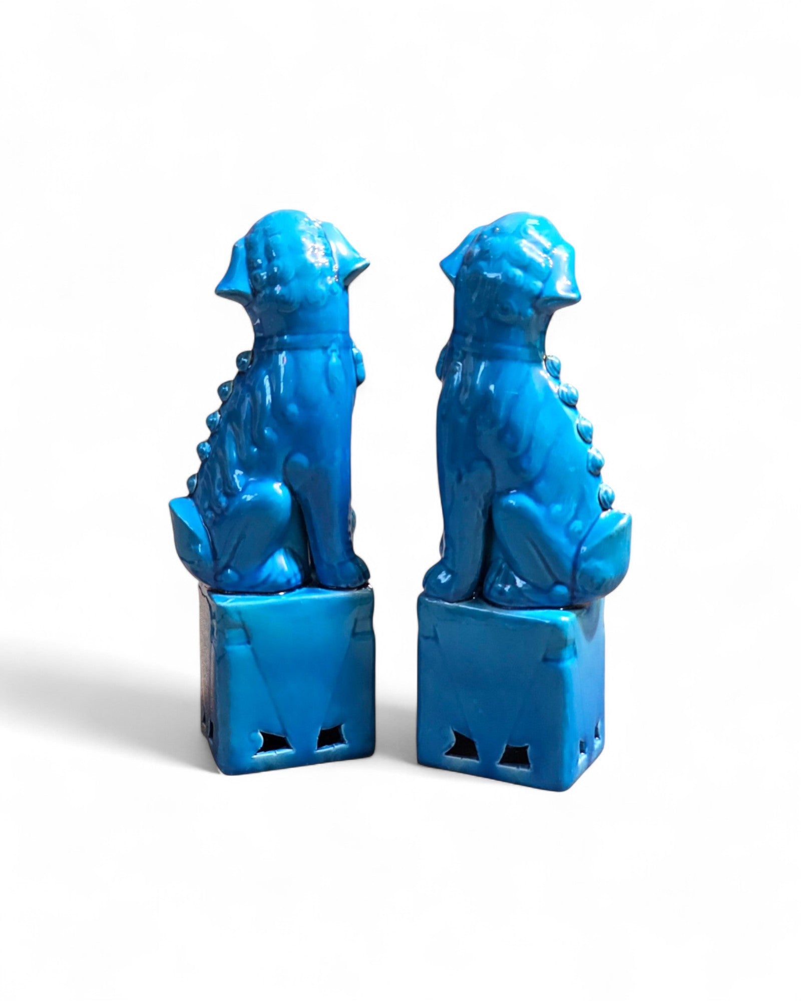 Bright Turquoise Glaze Chinese Foo Dogs (Guardian Lions) - Set of 2