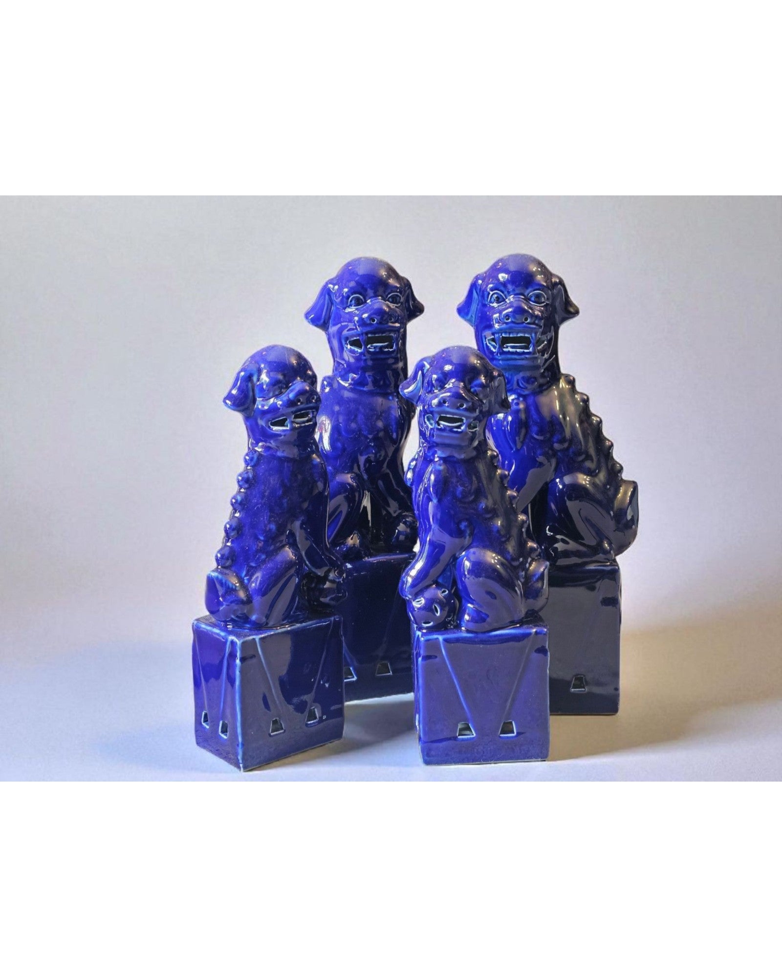Deep Cobolt Blue Chinese Foo Dogs (Guardian Lions) - Set of 4