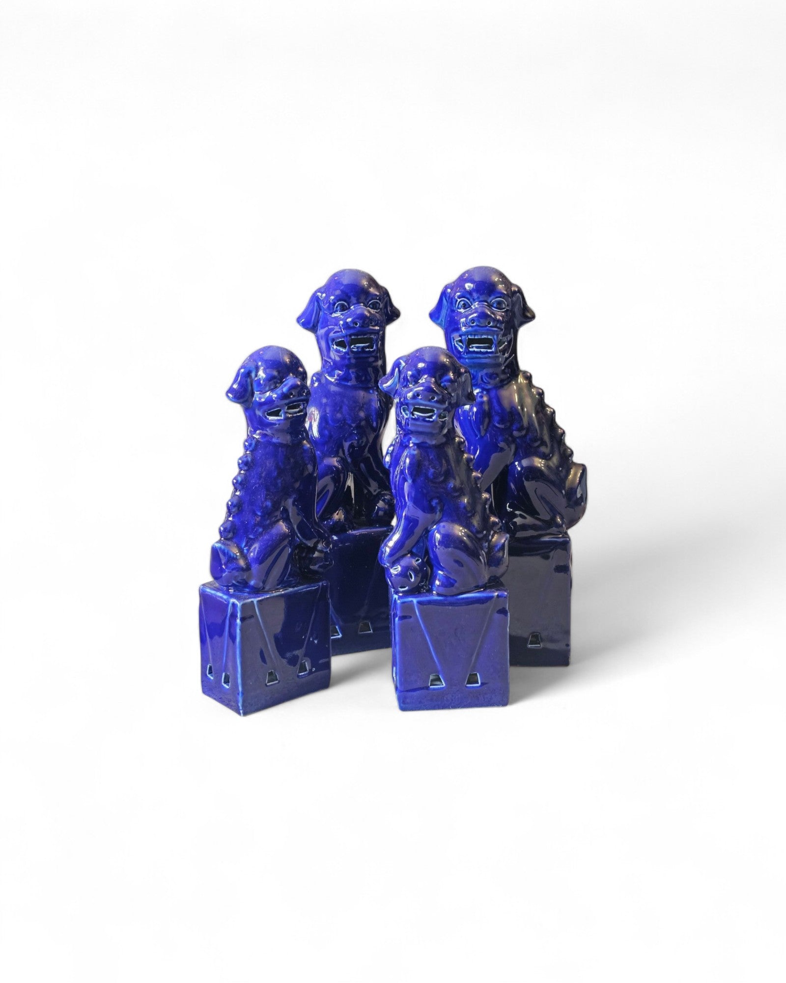 Deep Cobolt Blue Chinese Foo Dogs (Guardian Lions) - Set of 4