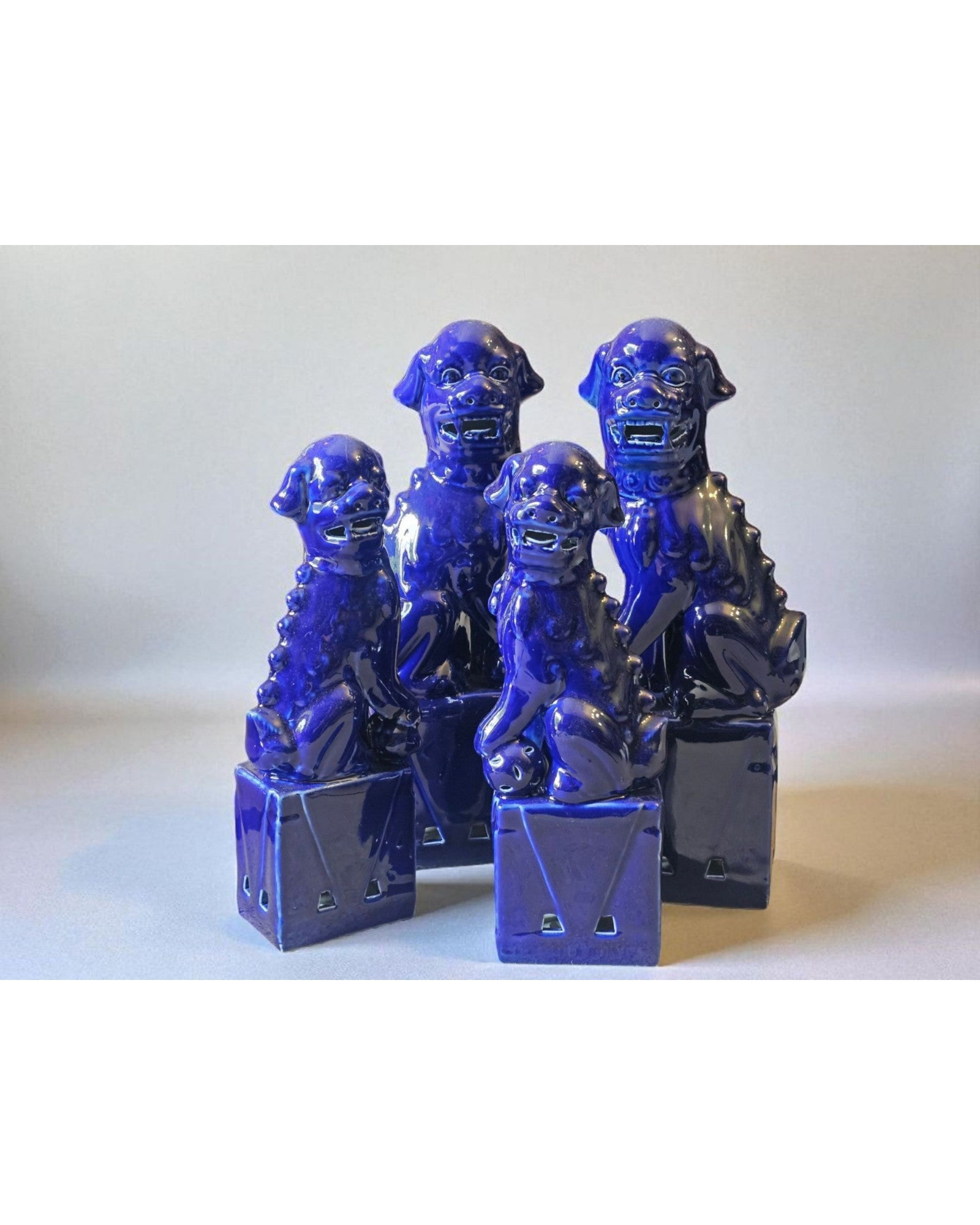 Deep Cobolt Blue Chinese Foo Dogs (Guardian Lions) - Set of 4
