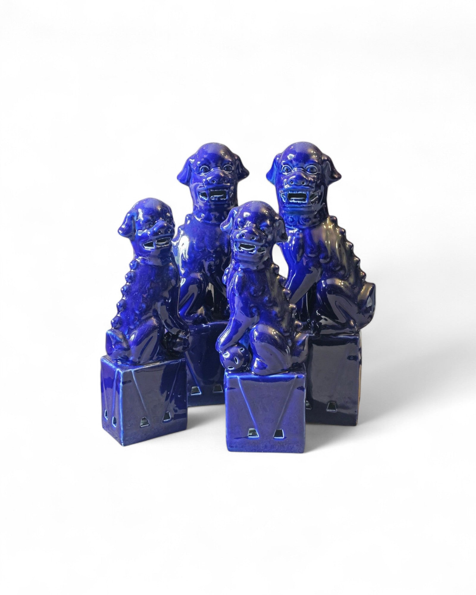 Deep Cobolt Blue Chinese Foo Dogs (Guardian Lions) - Set of 4
