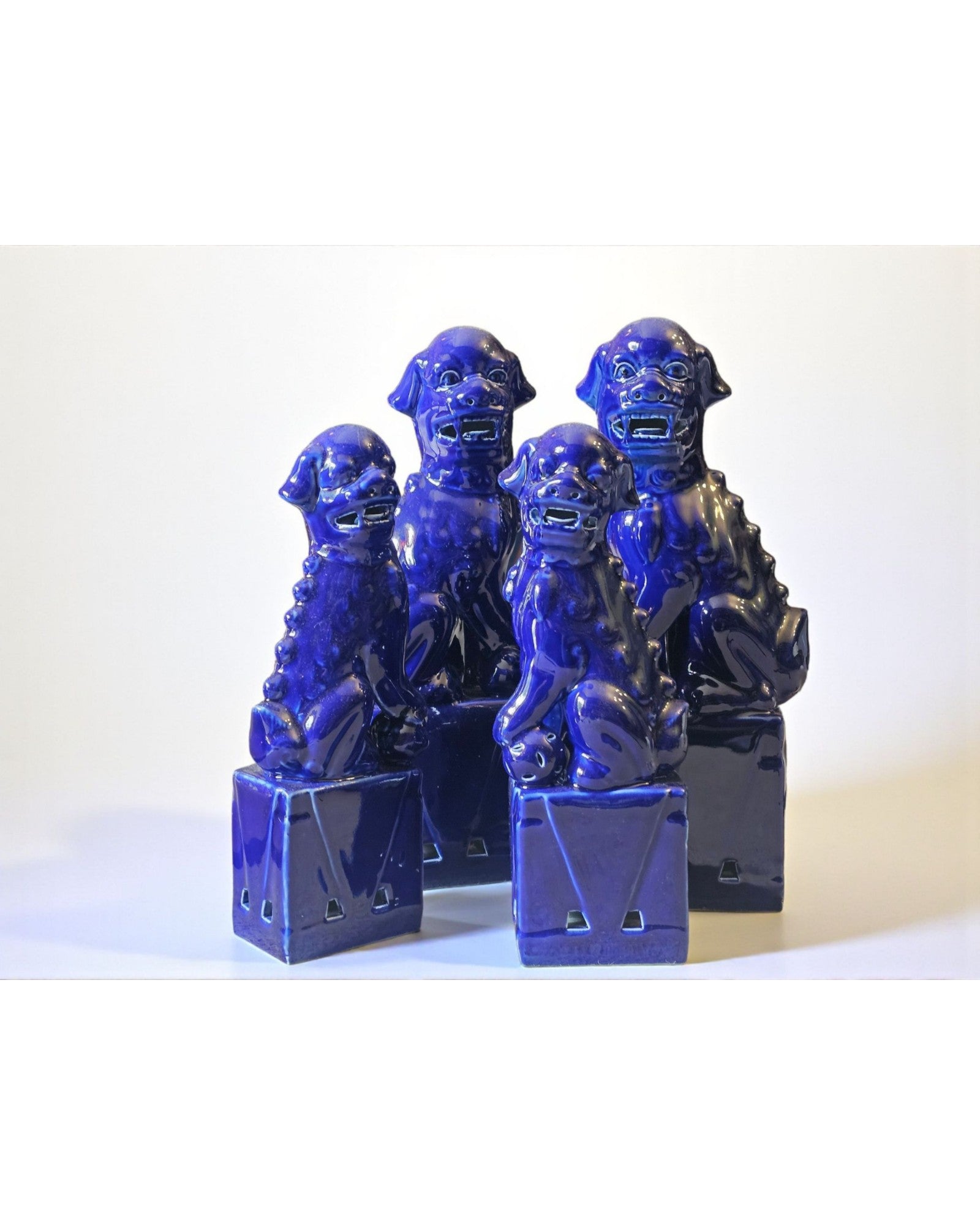 Deep Cobolt Blue Chinese Foo Dogs (Guardian Lions) - Set of 4