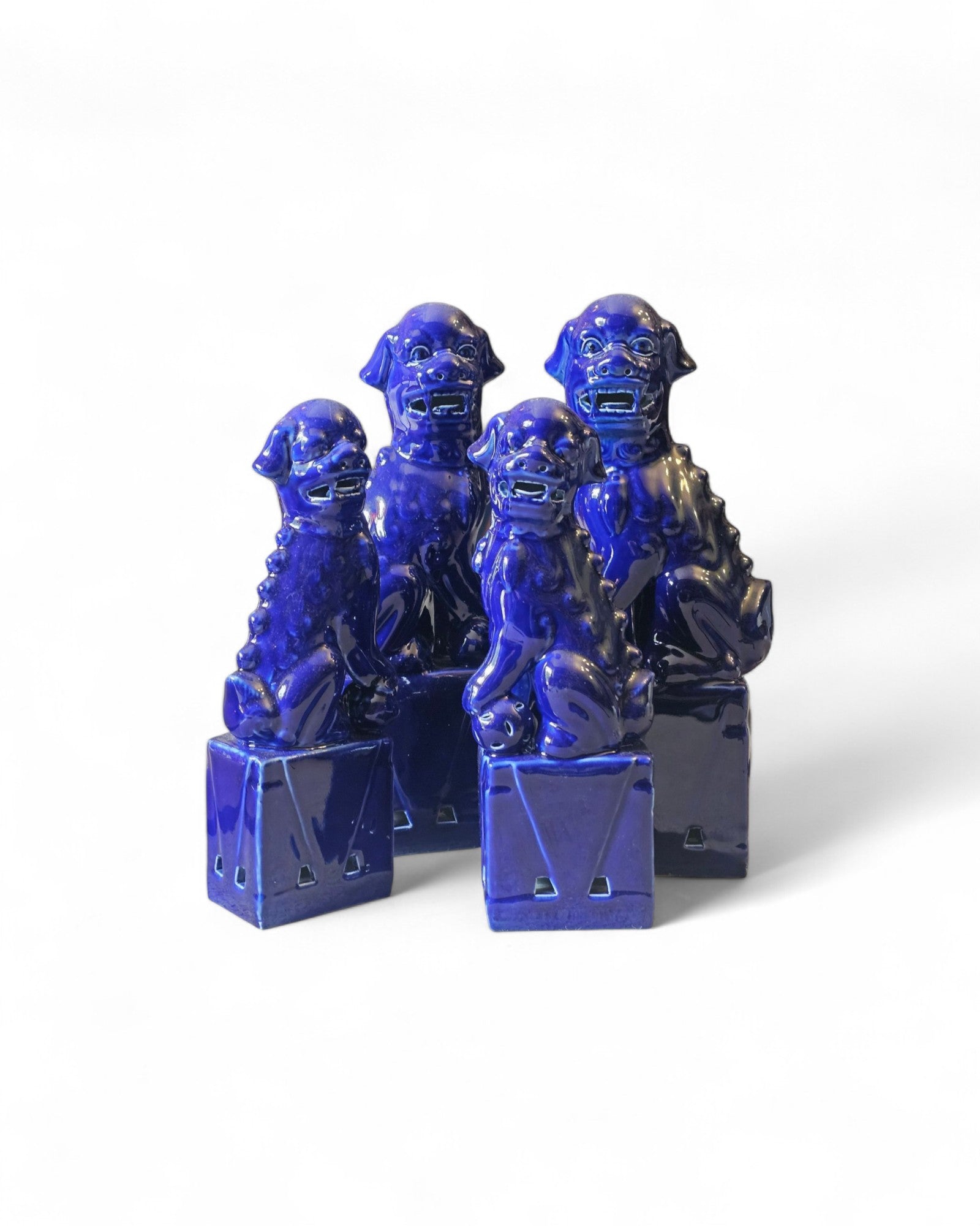 Deep Cobolt Blue Chinese Foo Dogs (Guardian Lions) - Set of 4