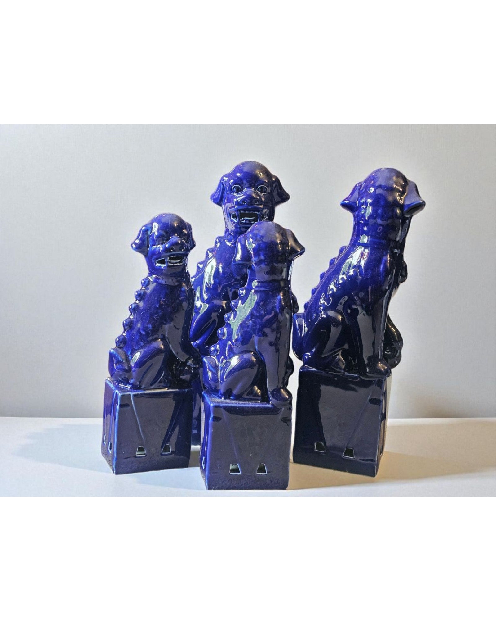 Deep Cobolt Blue Chinese Foo Dogs (Guardian Lions) - Set of 4
