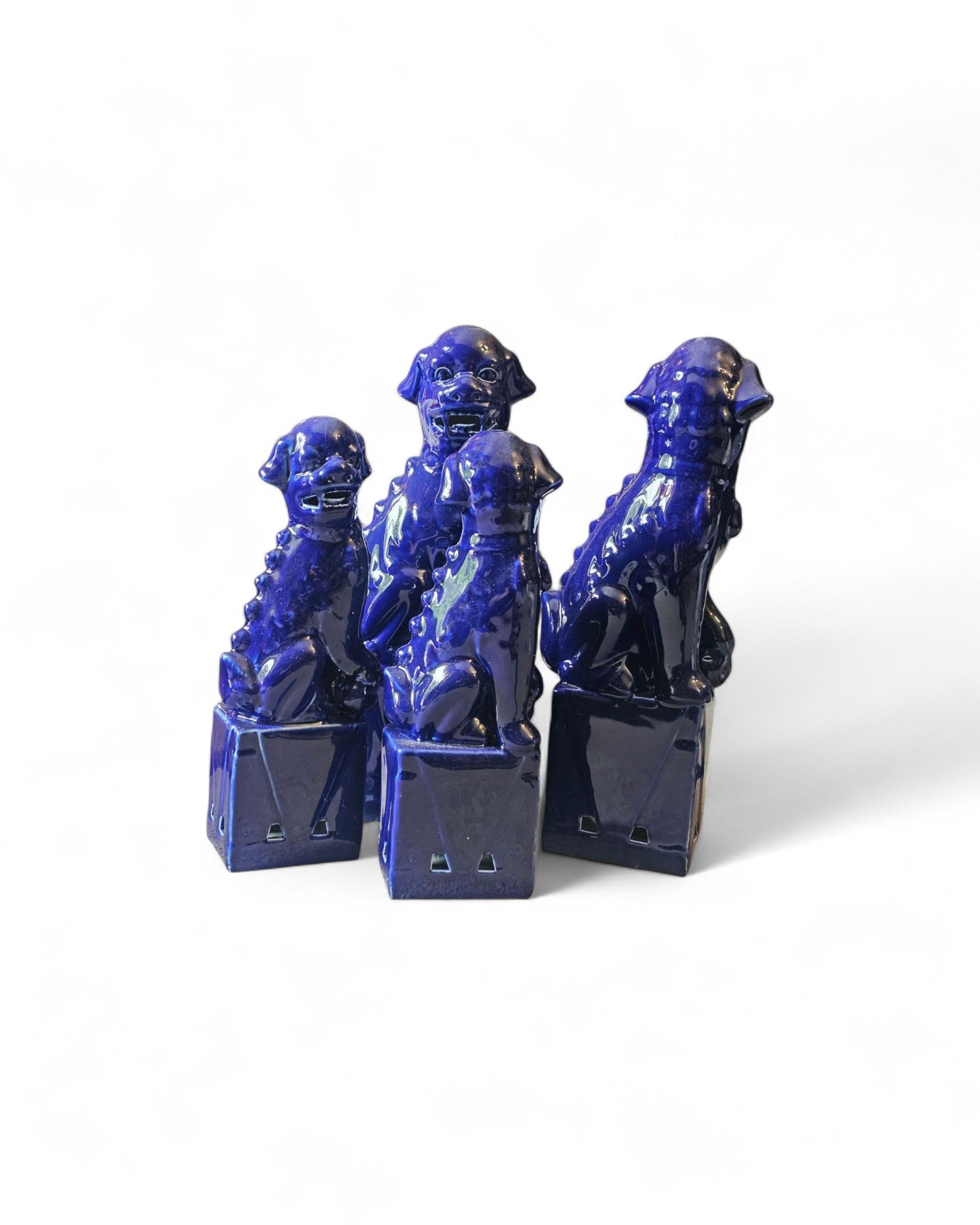 Deep Cobolt Blue Chinese Foo Dogs (Guardian Lions) - Set of 4