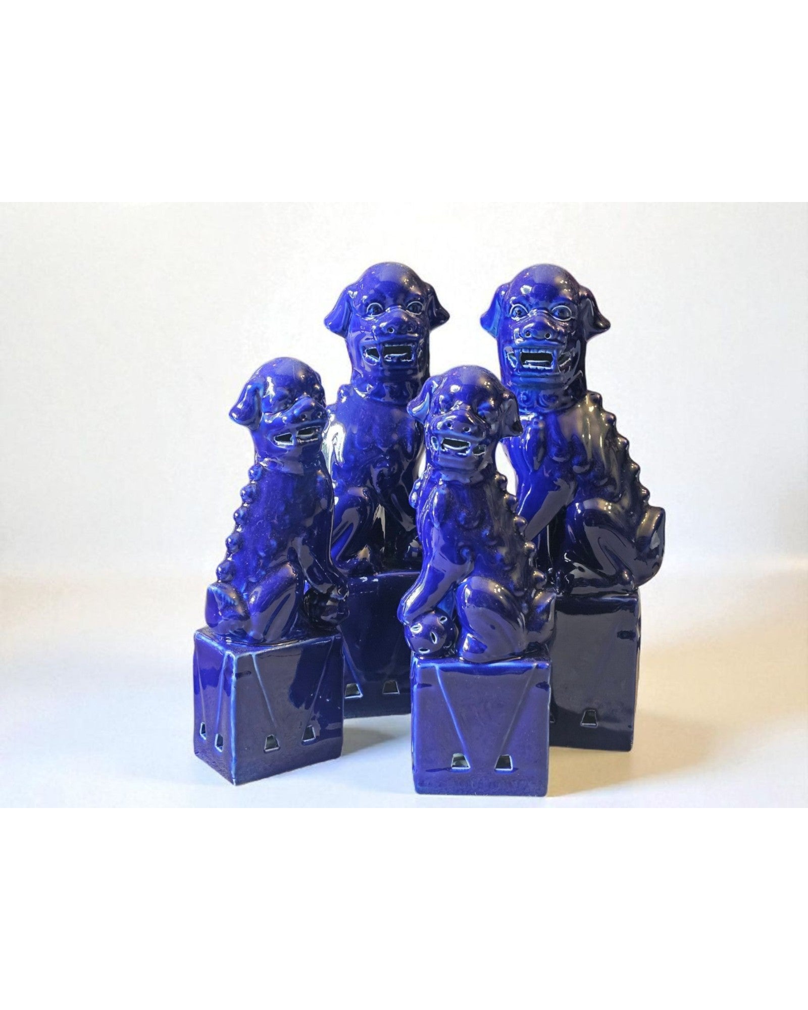 Deep Cobolt Blue Chinese Foo Dogs (Guardian Lions) - Set of 4