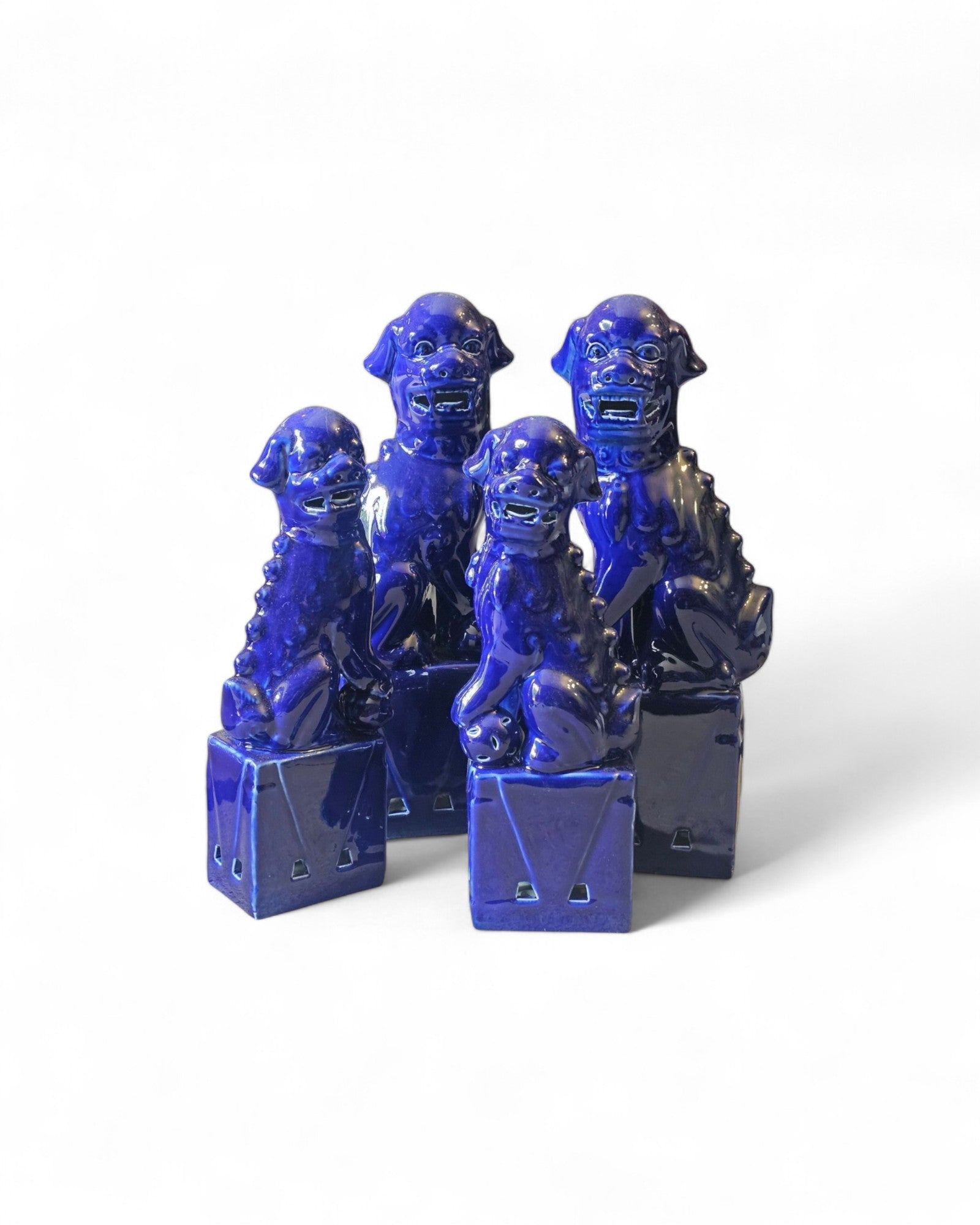 Deep Cobolt Blue Chinese Foo Dogs (Guardian Lions) - Set of 4