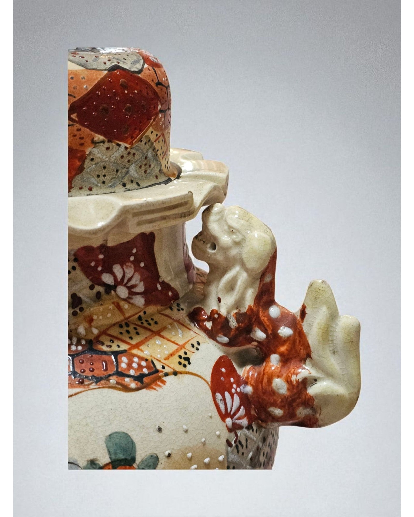 Satsuma Meiji Earthenware Lidded Vase with Foo Dogs