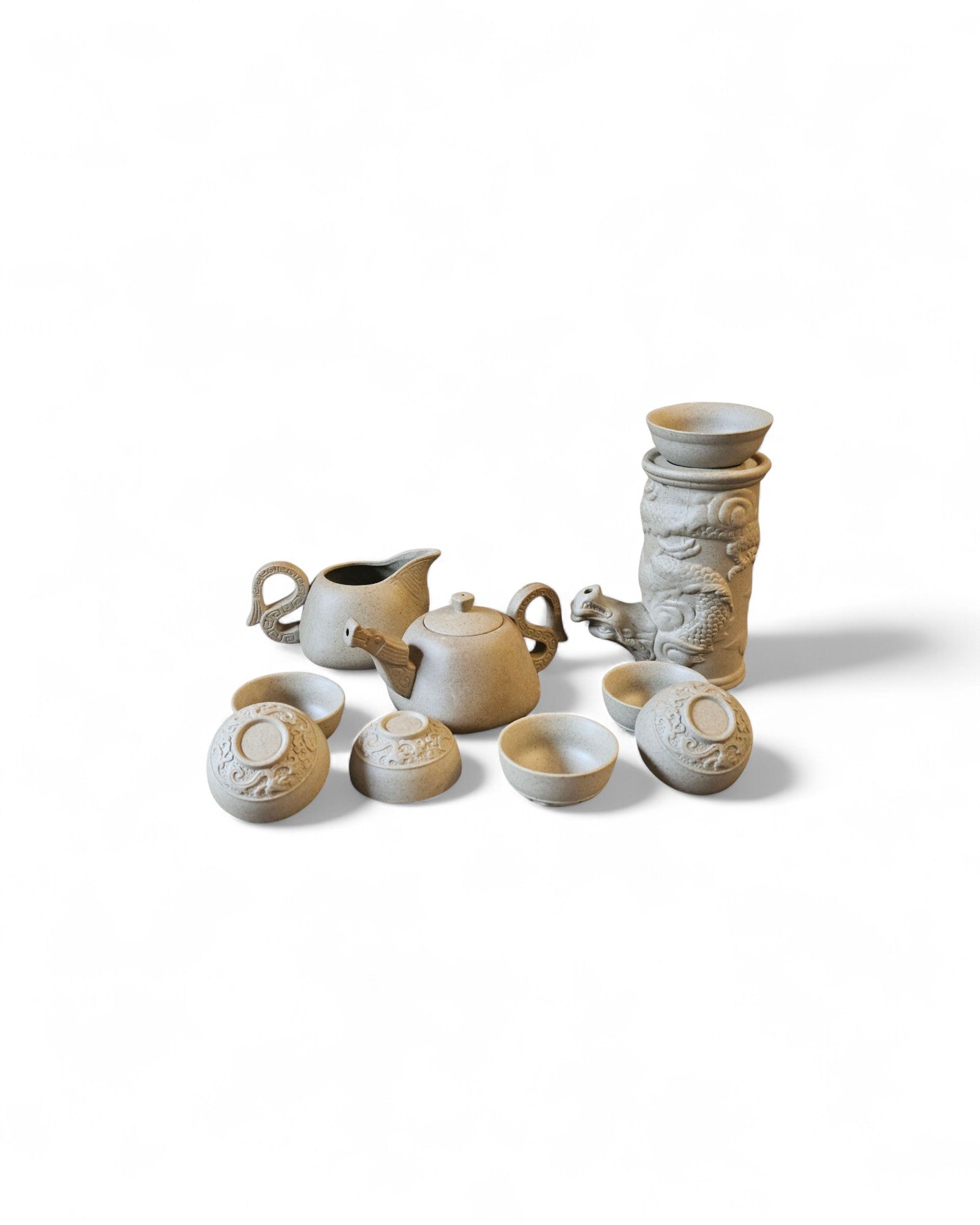 Chinese Stoneware Tea Set with Dragon Vessel