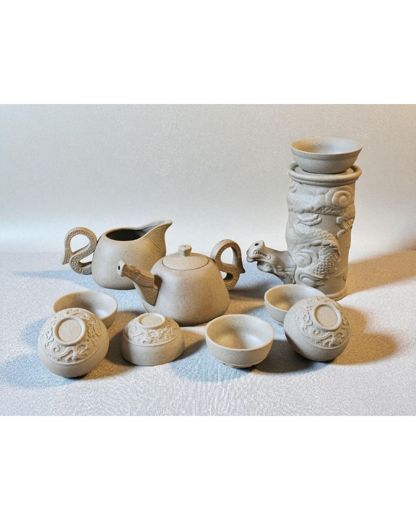 Chinese Stoneware Tea Set with Dragon Vessel