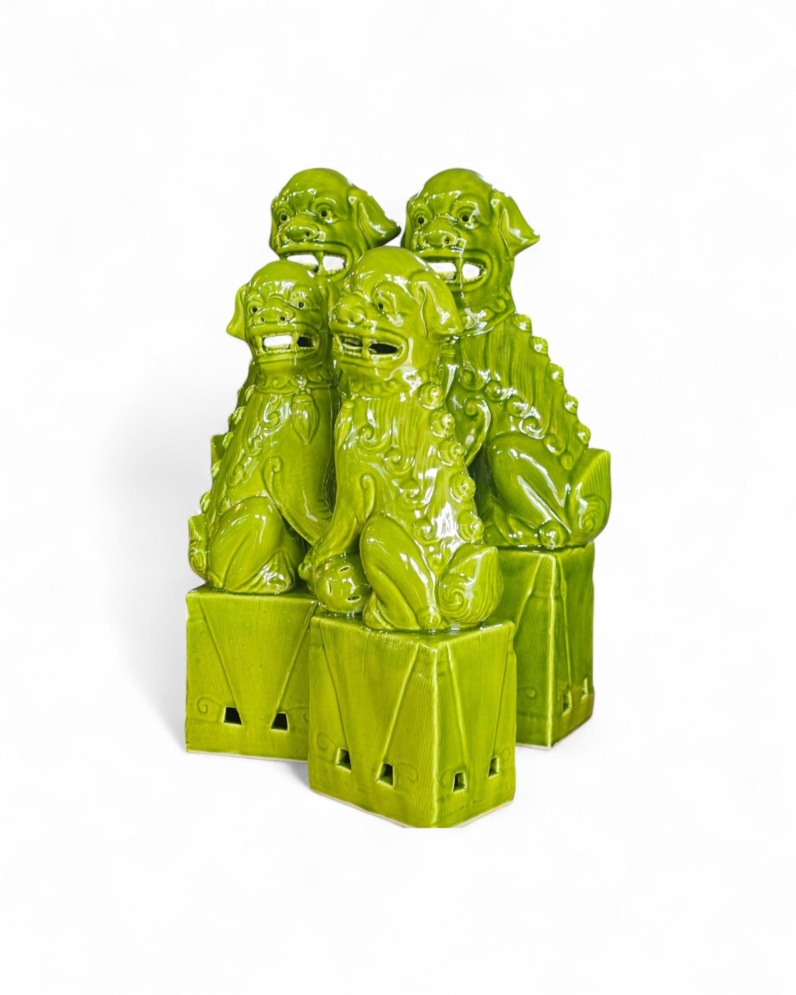 Apple Green Glaze Chinese Guardian Lions (Foo Dogs) - Set of 4