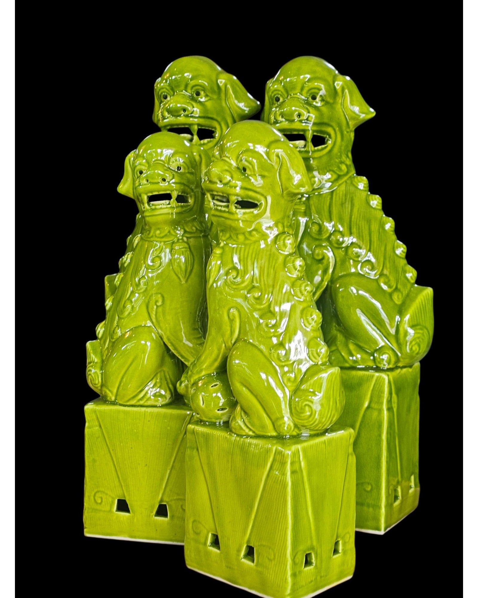 Apple Green Glaze Chinese Guardian Lions (Foo Dogs) - Set of 4