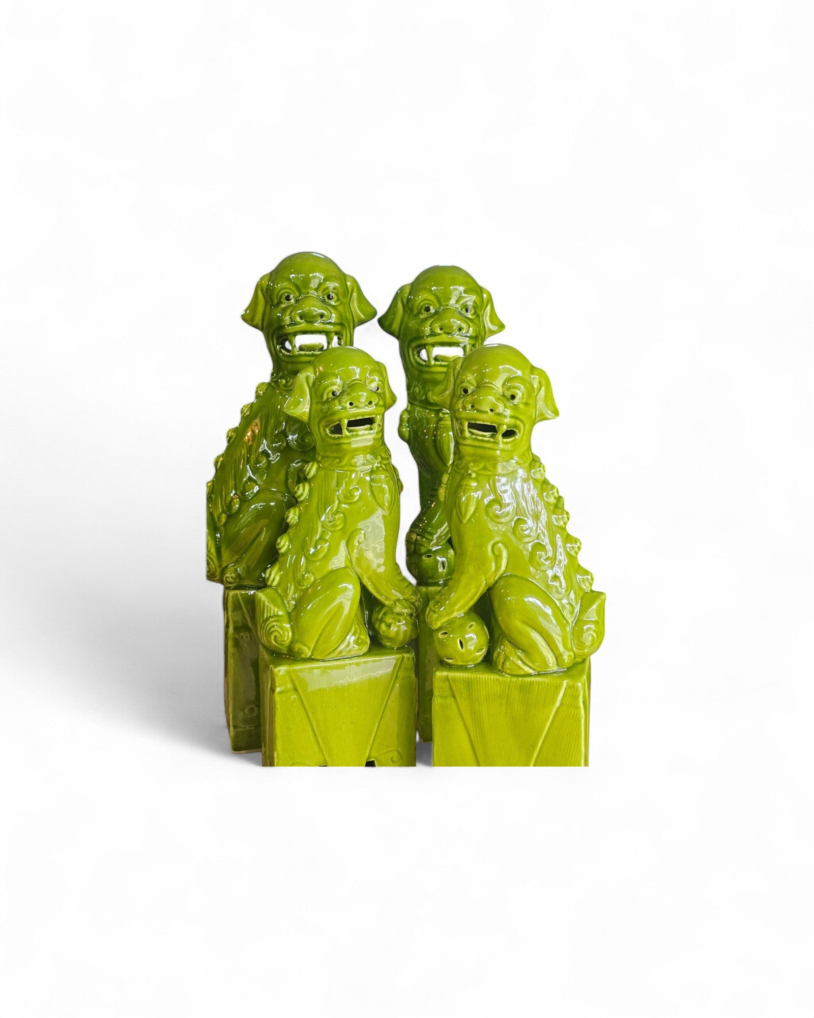 Apple Green Glaze Chinese Guardian Lions (Foo Dogs) - Set of 4