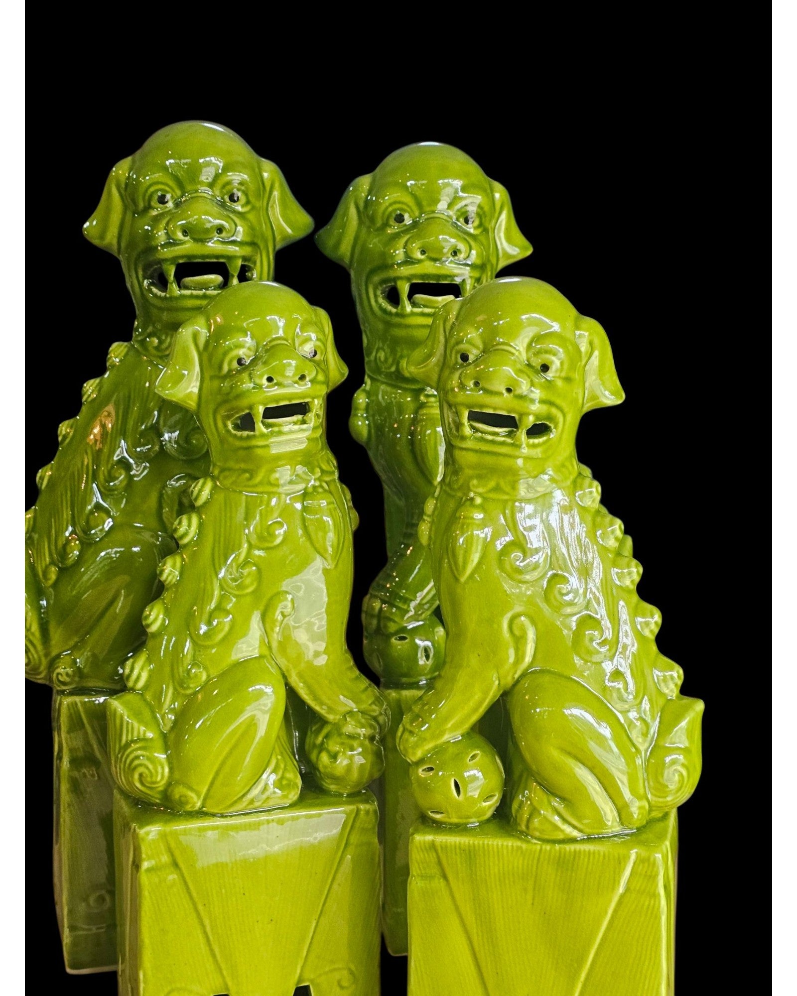 Apple Green Glaze Chinese Guardian Lions (Foo Dogs) - Set of 4