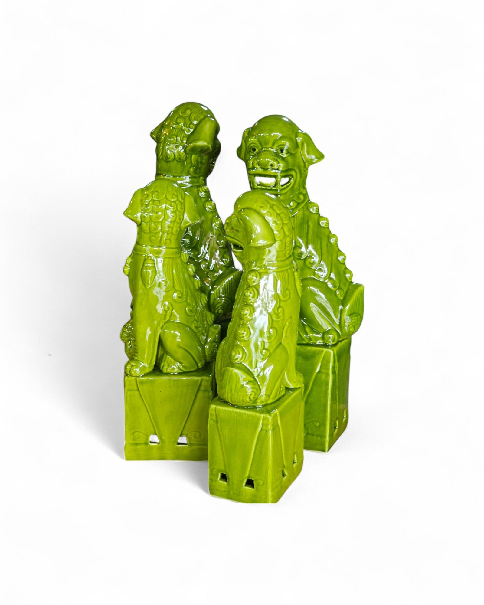 Apple Green Glaze Chinese Guardian Lions (Foo Dogs) - Set of 4
