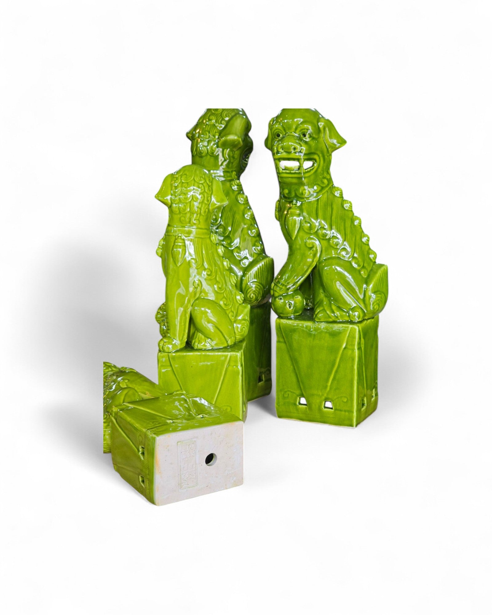 Apple Green Glaze Chinese Guardian Lions (Foo Dogs) - Set of 4