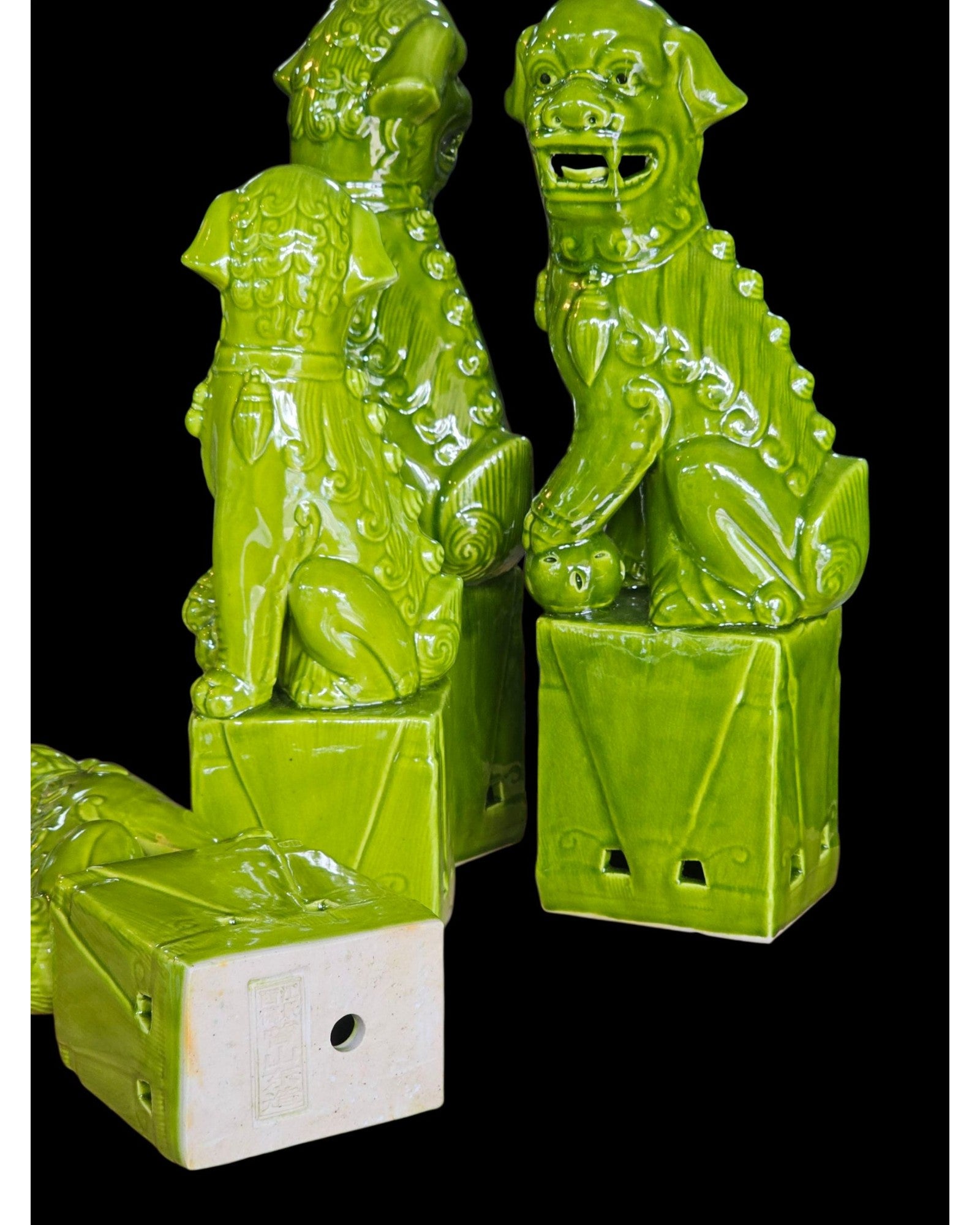 Apple Green Glaze Chinese Guardian Lions (Foo Dogs) - Set of 4