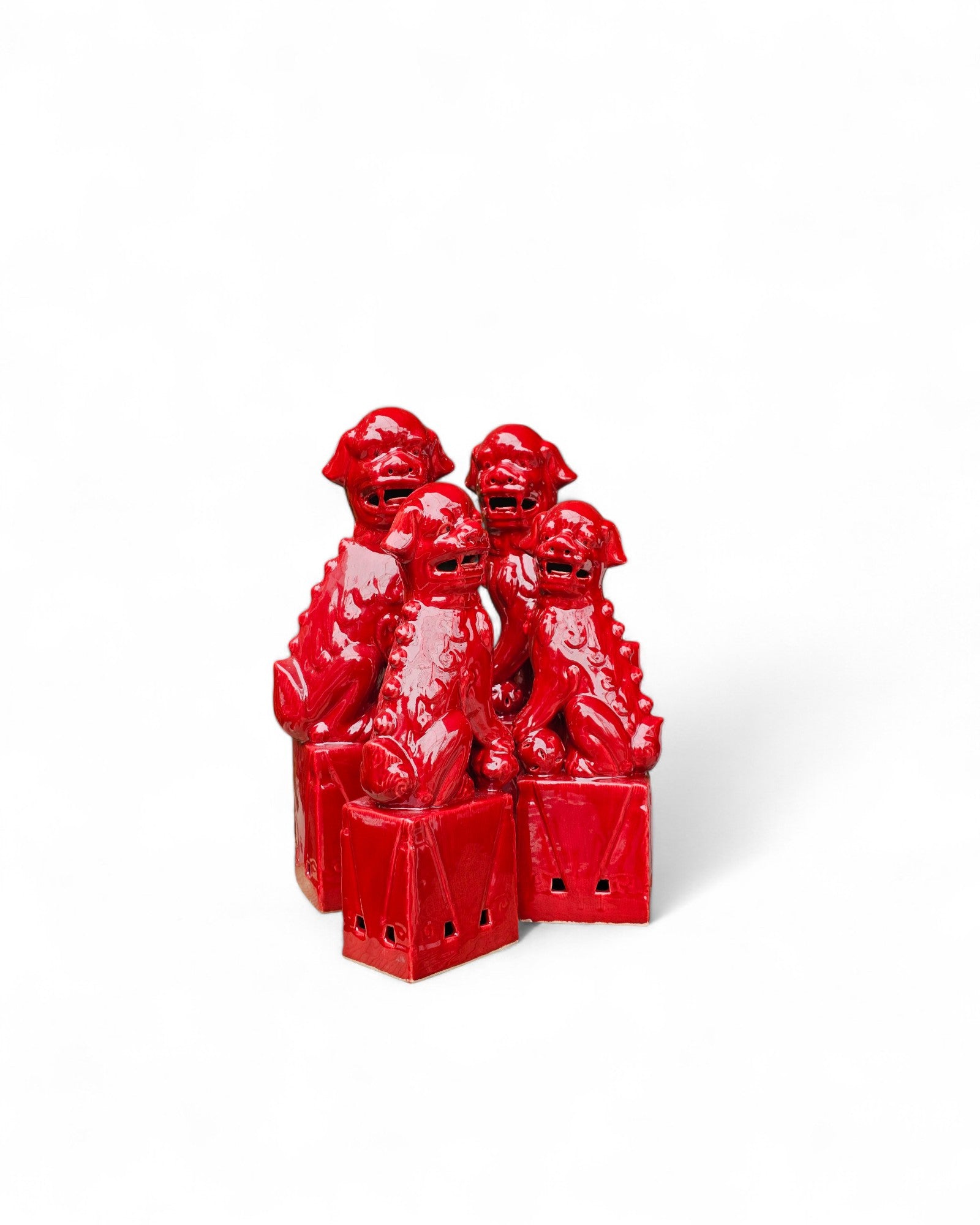 Brilliant Red Guardian Lions (Foo Dogs) - Set of 4