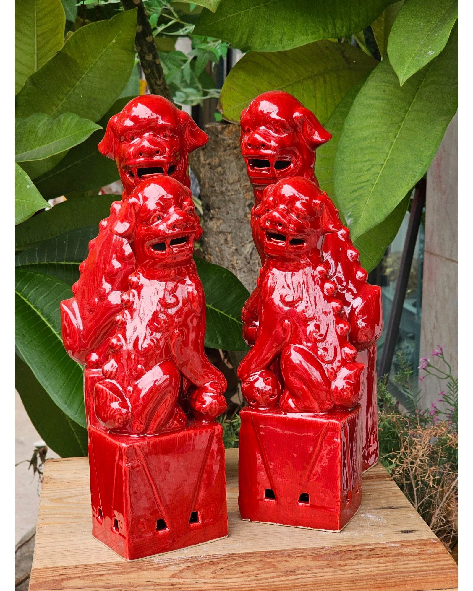 Brilliant Red Guardian Lions (Foo Dogs) - Set of 4