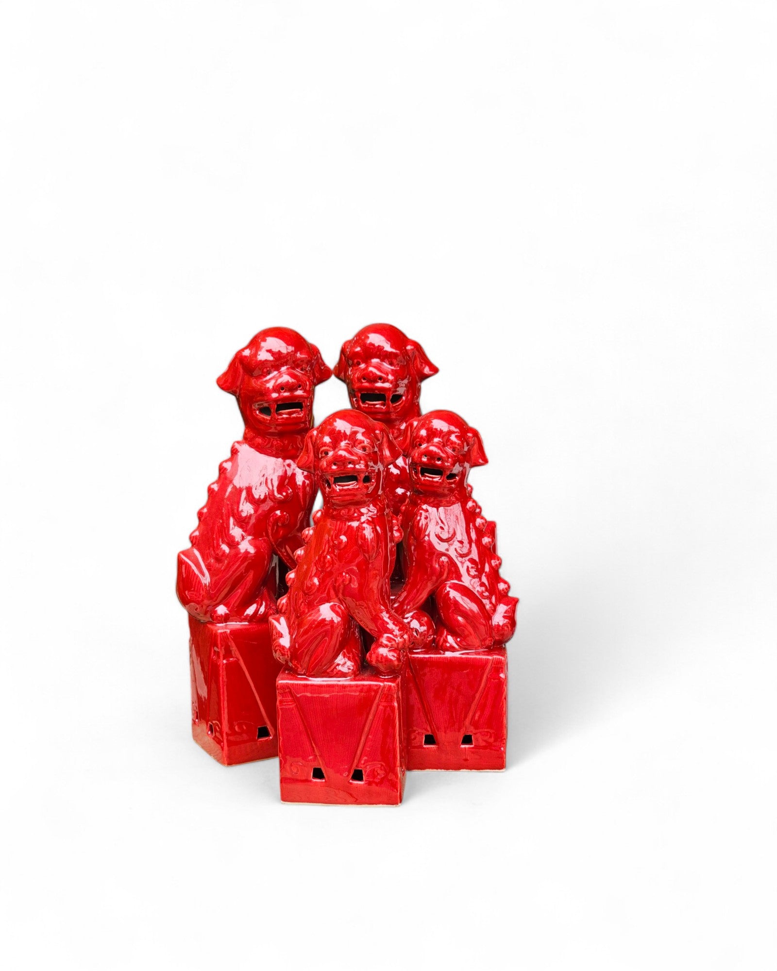 Brilliant Red Guardian Lions (Foo Dogs) - Set of 4