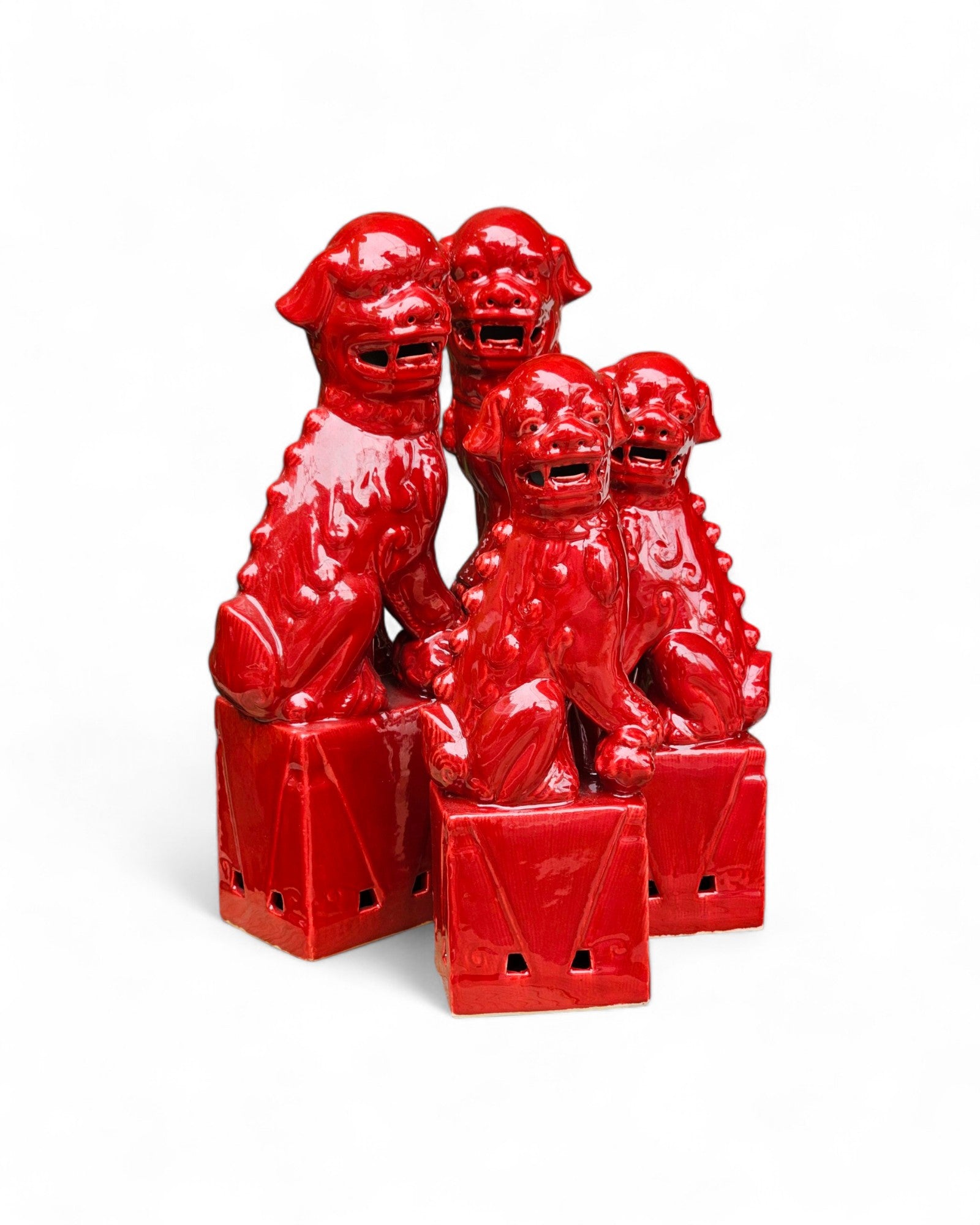 Brilliant Red Guardian Lions (Foo Dogs) - Set of 4