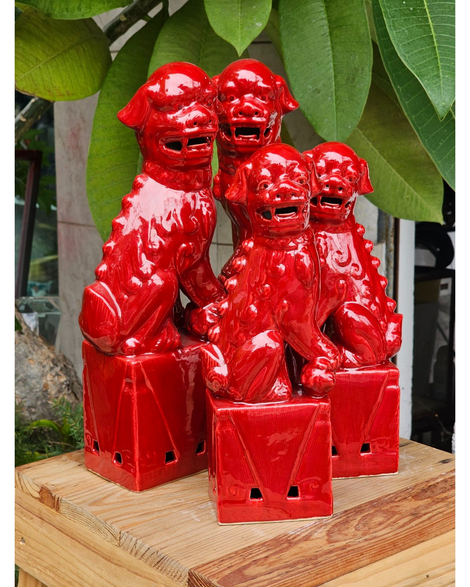 Brilliant Red Guardian Lions (Foo Dogs) - Set of 4