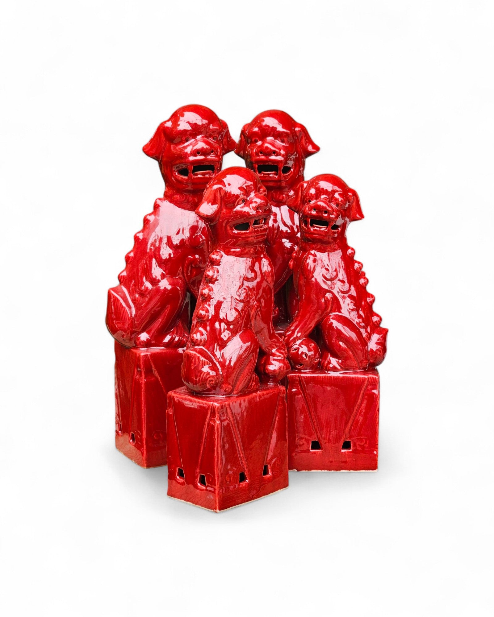 Brilliant Red Guardian Lions (Foo Dogs) - Set of 4