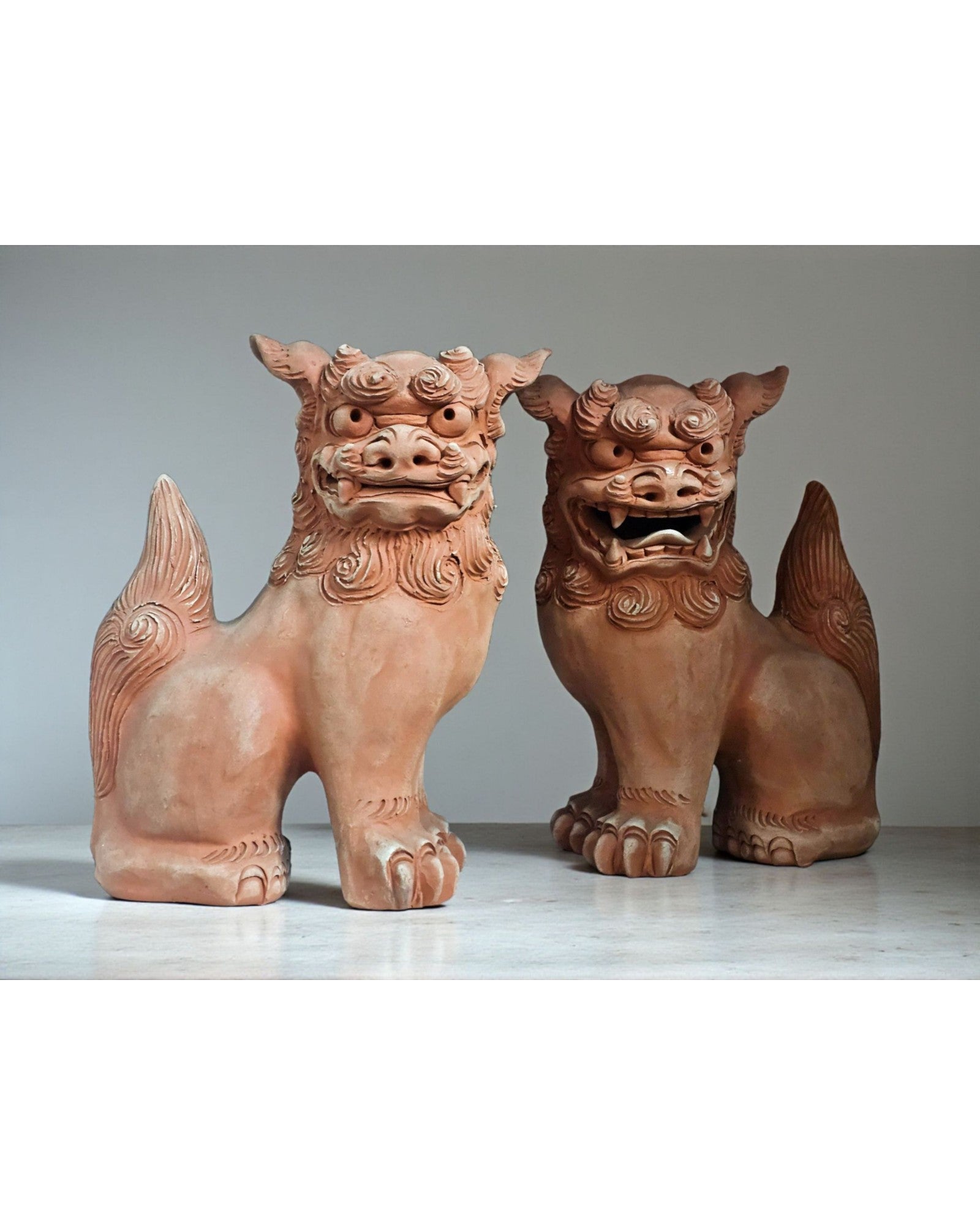 Okinawa Terracotta Shisa Guardian Lions - Set of 2