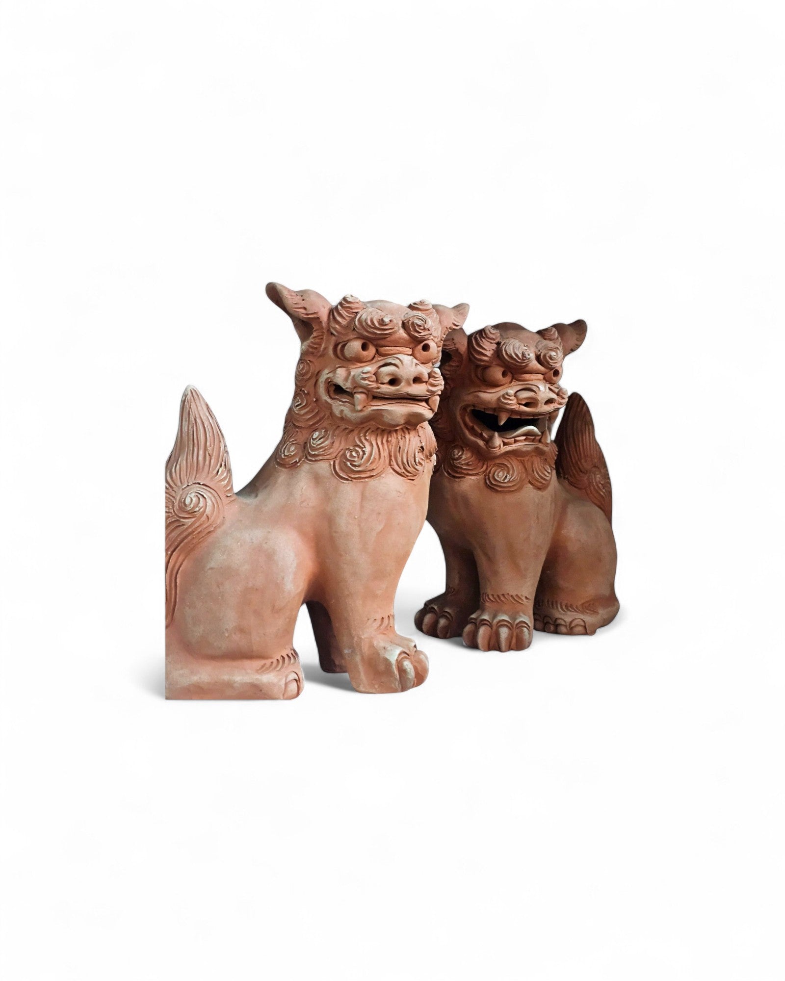 Okinawa Terracotta Shisa Guardian Lions - Set of 2