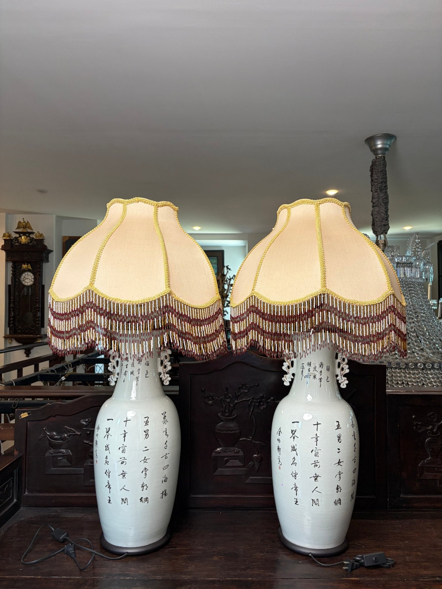 Porcelain Vase Table Lamp with Embroidery Shades (Sold in Pairs) - Surround Living - 22