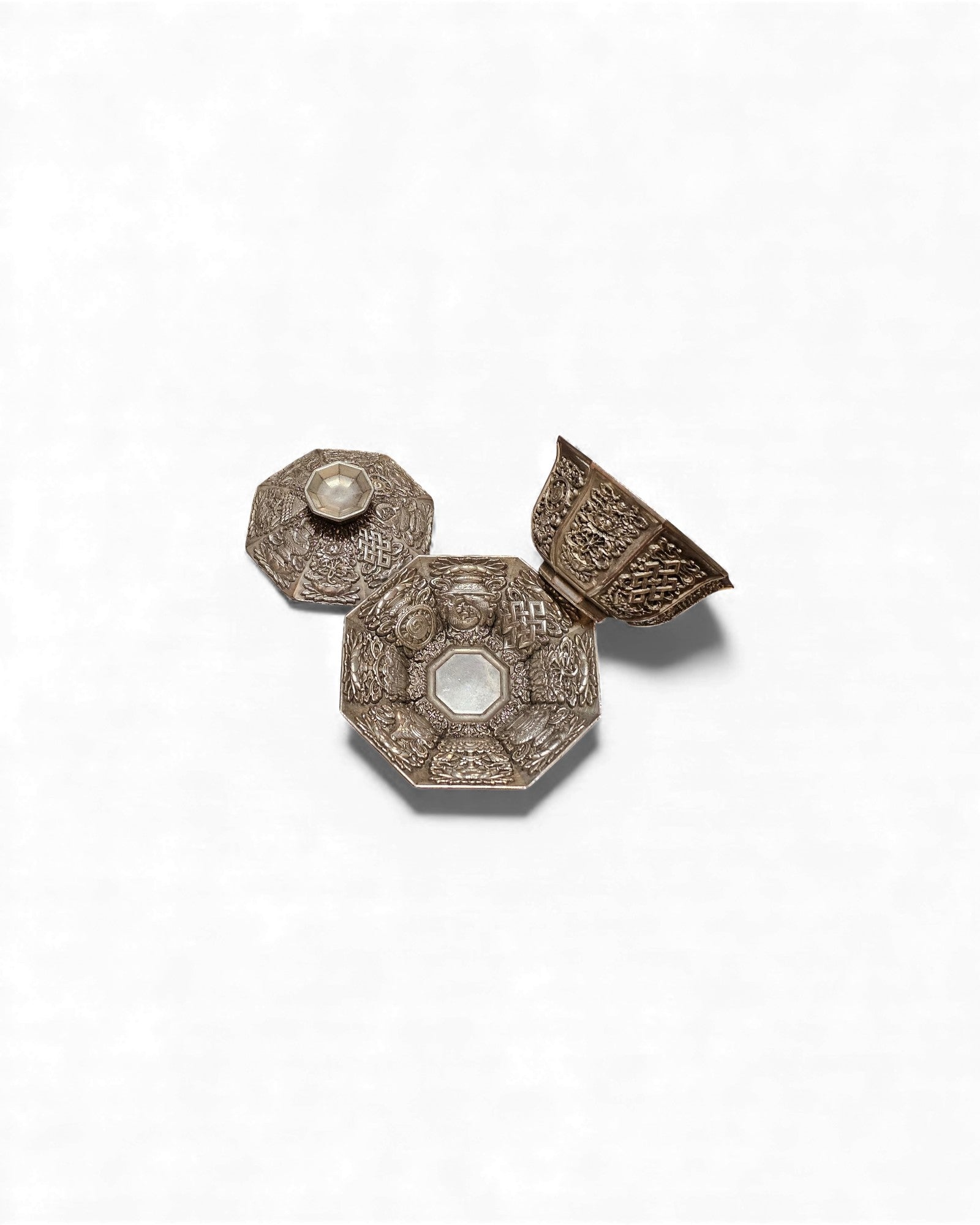 Octagonal Silver-Gilt Tea Cup Set with Matching Saucer